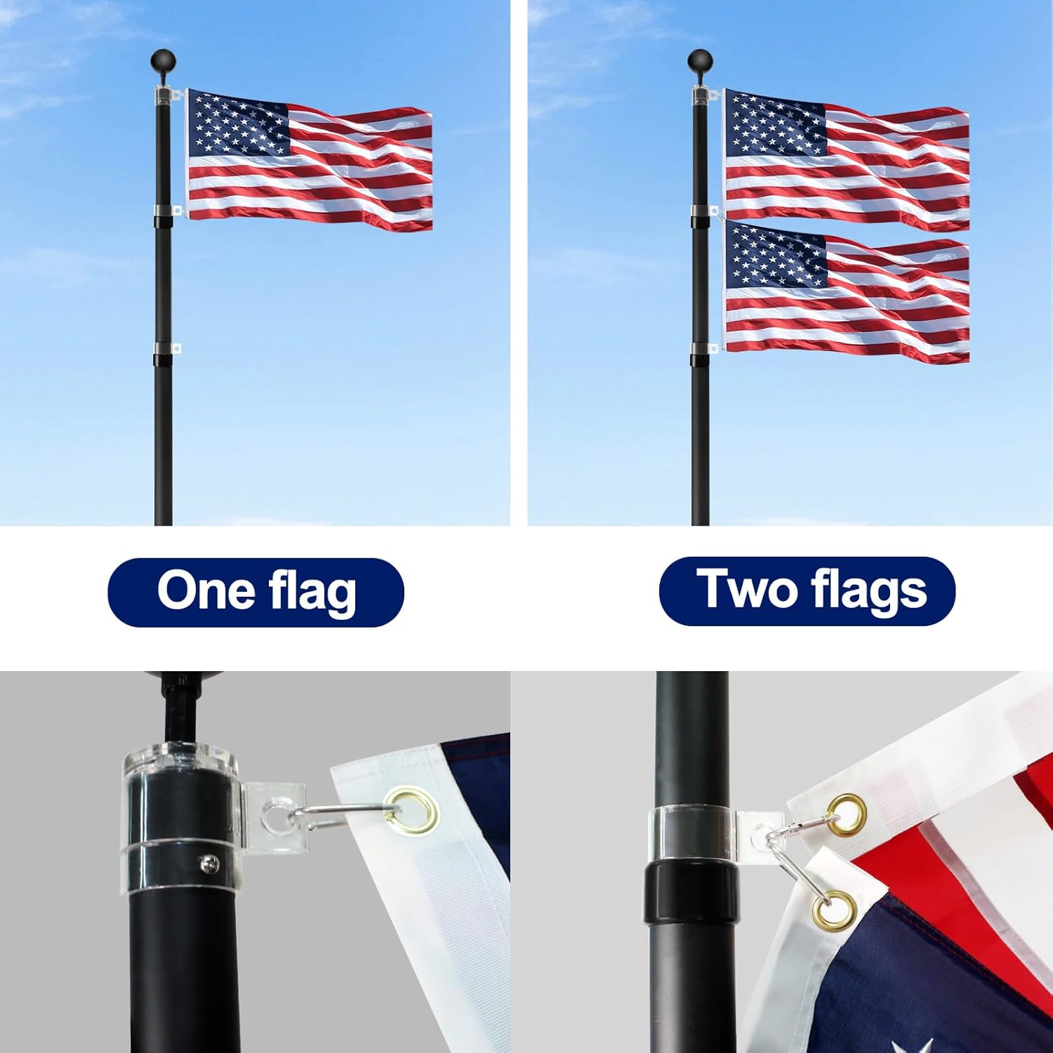 SENZHIYI 16FT Telescopic Flag Pole Kit, Heavy Duty 16 Gauge Aluminum Outdoor In Ground Telescoping Flag Poles with 3x5 USA Flag, for Residential or Commercial,Garden,Yard Flag Poles Kit,Black