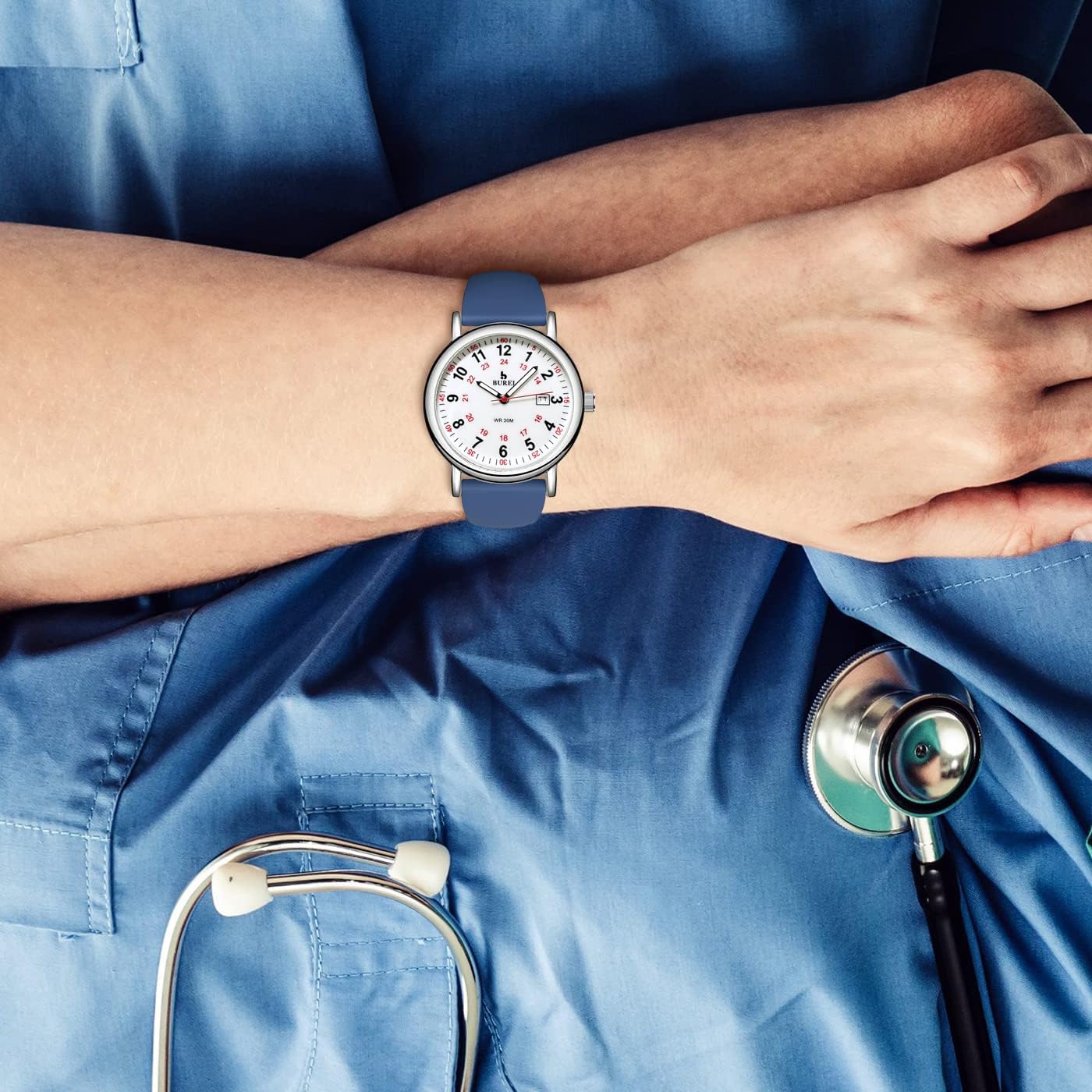 BUREI Women Men Wrist Watches for Nurse Medical Professionals Students Women Men, Waterproof 12/24 Hour Military Time Luminouse Easy Read Dial,Colorful Silicone Band. - Image 6