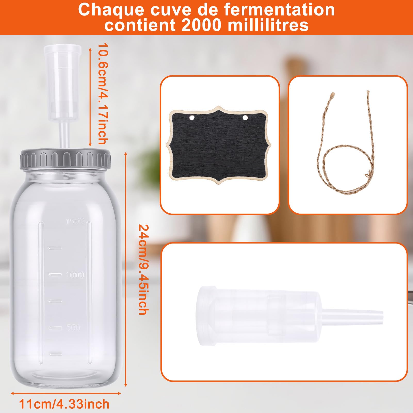 2 Pièces Bocaux de Fermentation de 1L, Bocal Fermentation en Verre avec Couvercle en Silicon pour Choucroute, Kimchi, Kombucha, Cornichons et Plus