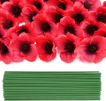 50 Pcs Artificial Grave Decorations, Faux Poppy | No Fade Outdoor Silk Silk | Decor, Veteran Memorial Grave Garden Wreath, Lest We Forget Home Cemetery Bouquet, Vivid Armistice Anzac artificial poppies