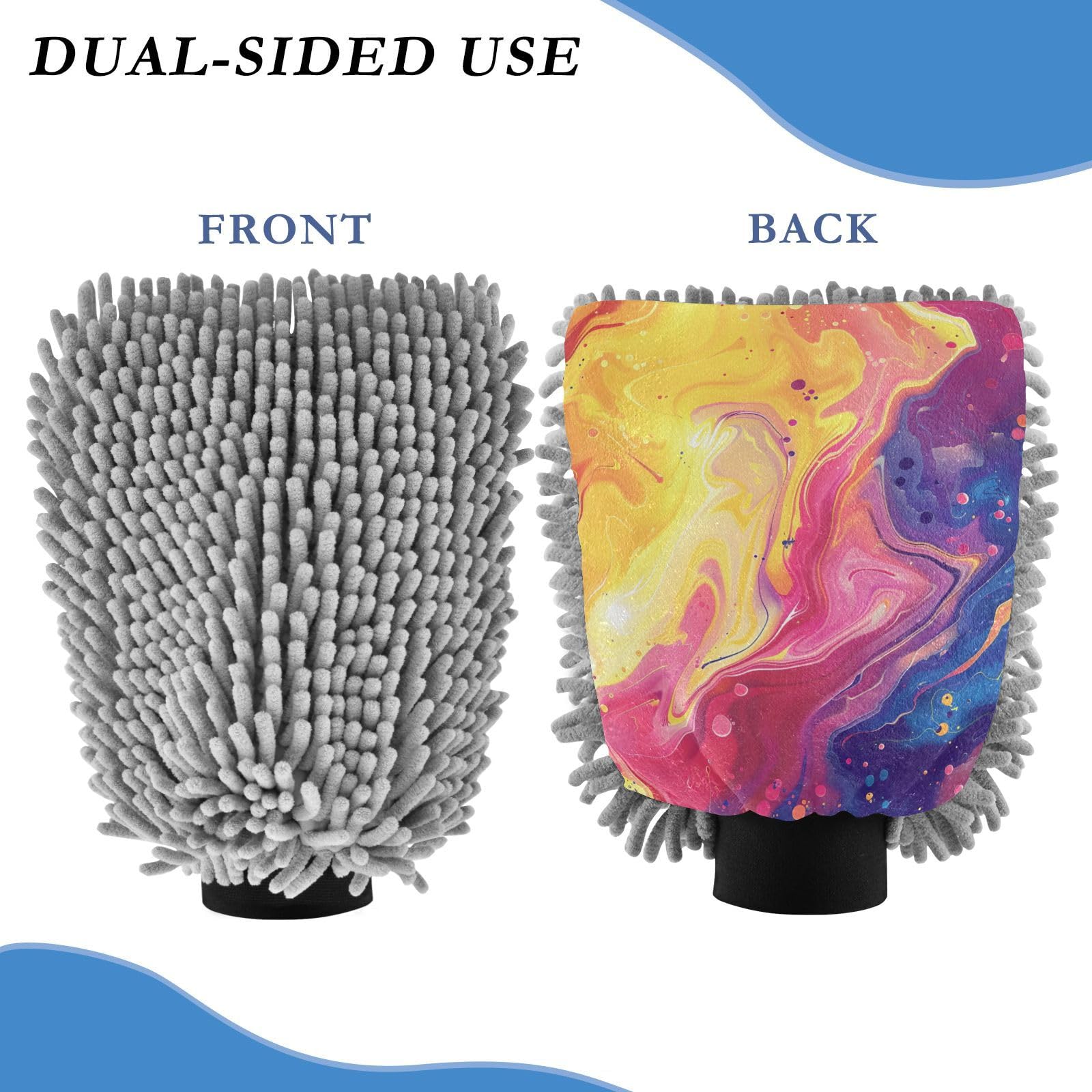 IOACIY Absorbent Microfiber Car Wash Drying Mitts, 2 Pack, Scratch-Free & Lint-Free, Rich Foam, Highly Absorbent, Double Sided, Wash Mitt Perfect for Car Washing, M, Marble (4)