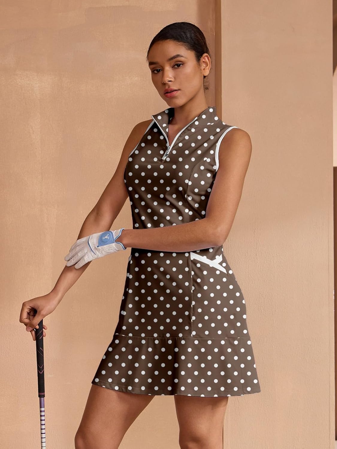 ACEGOLFS Athletic Dresses for Women Summer Sleeveless Quarter Zip Golf Polo Dress with 2 Pockets Printed Workout Tennis Dress