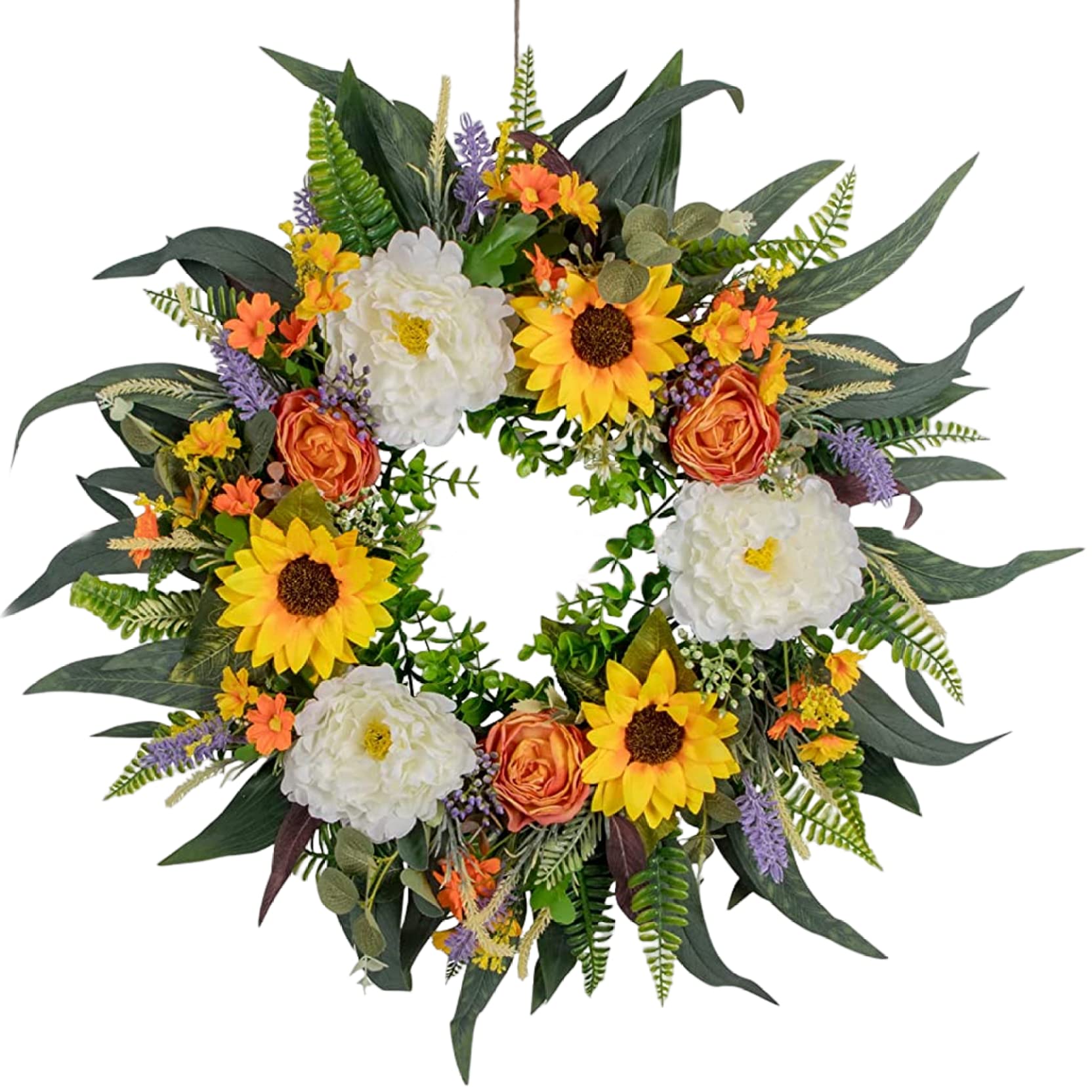Künstlicher Sommerkranz für die Haustür, Blumenkranz, Eukalyptus, Sommertür, dekorative Girlande für Heimdekoration, 40 cm, Kränze