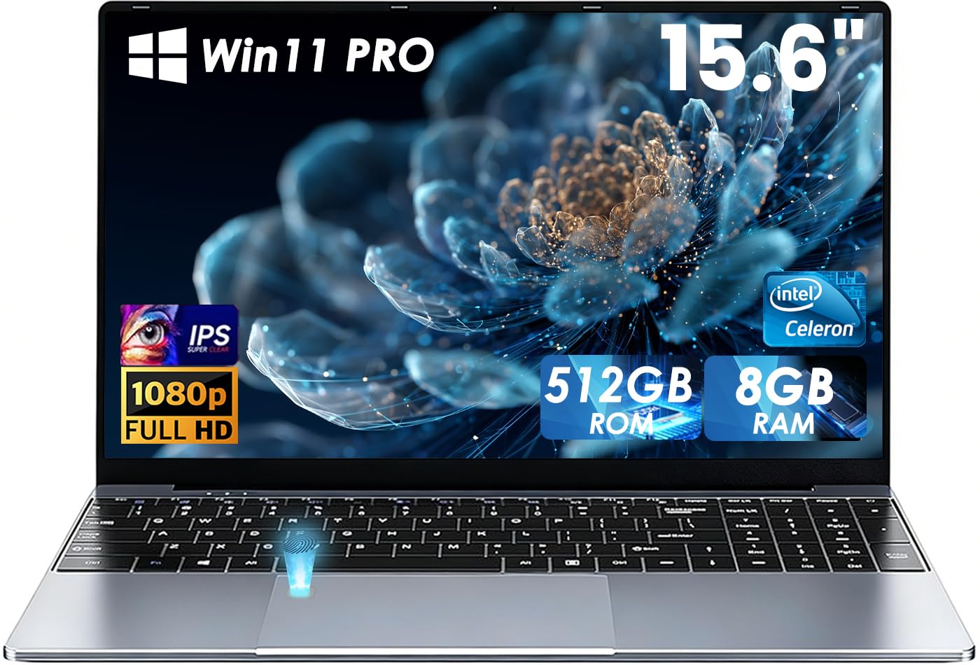 Computer portatile, 2026 Win11 portatile da 15.6 pollici, processore 5205U laptop, 8 GB RAM 512 GB SSD, 1920 x 1080 IPS FHD laptop, tastiera con retroilluminazione, 180 ° angolo di apertura notebook