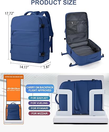 Miniatura 31 de coowoz Mochila de viaje grande para mujeres y hombres,Mochila de transporte,Mochila de senderismo impermeable para deportes al aire libre, Azul, 45