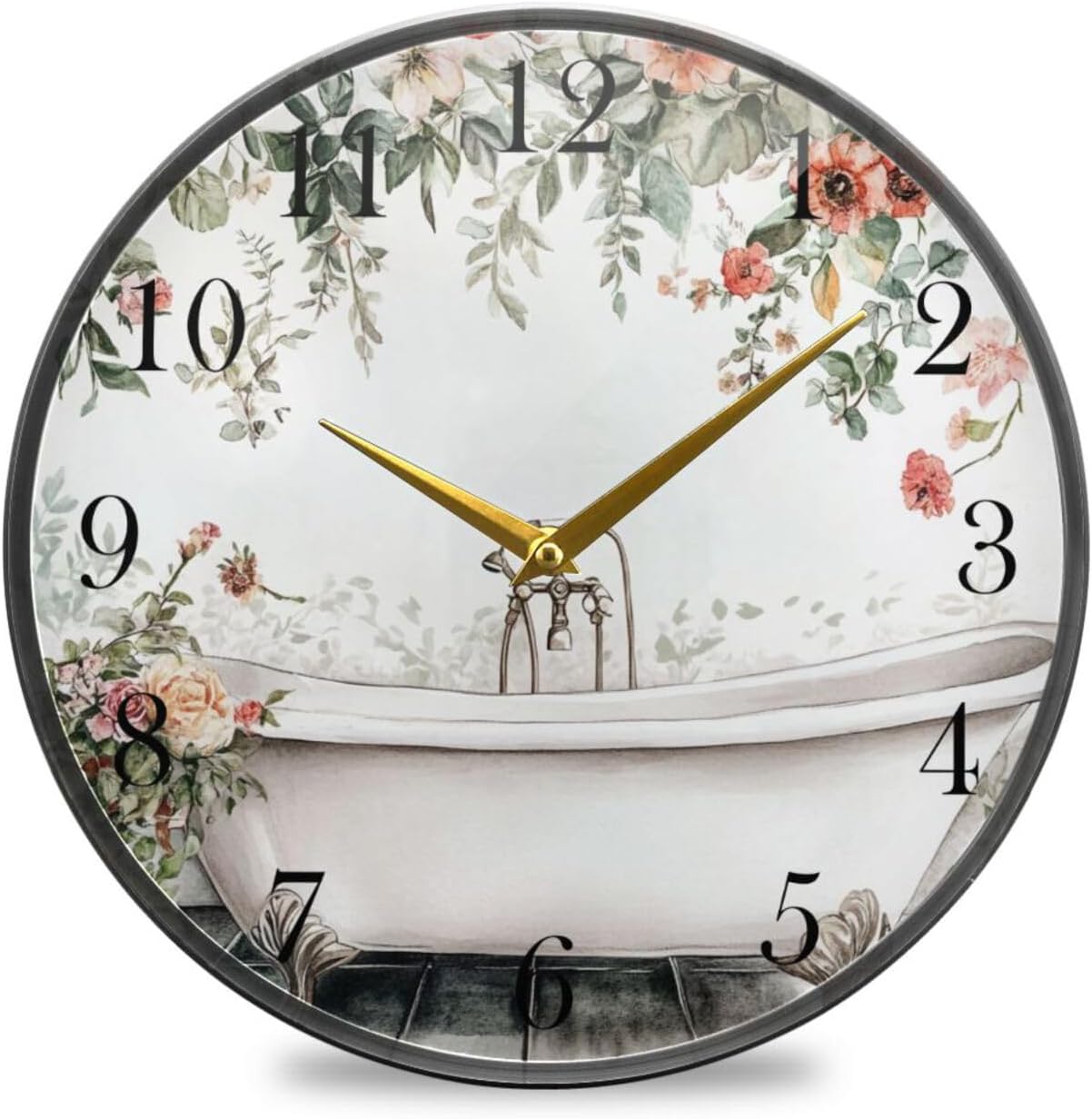 ALAZA Bathtub Flowers Wall Clock Non Ticking Silent Battery Operated Round Decorative Clock for Home Living Room Kitchen Office Dorm Decor