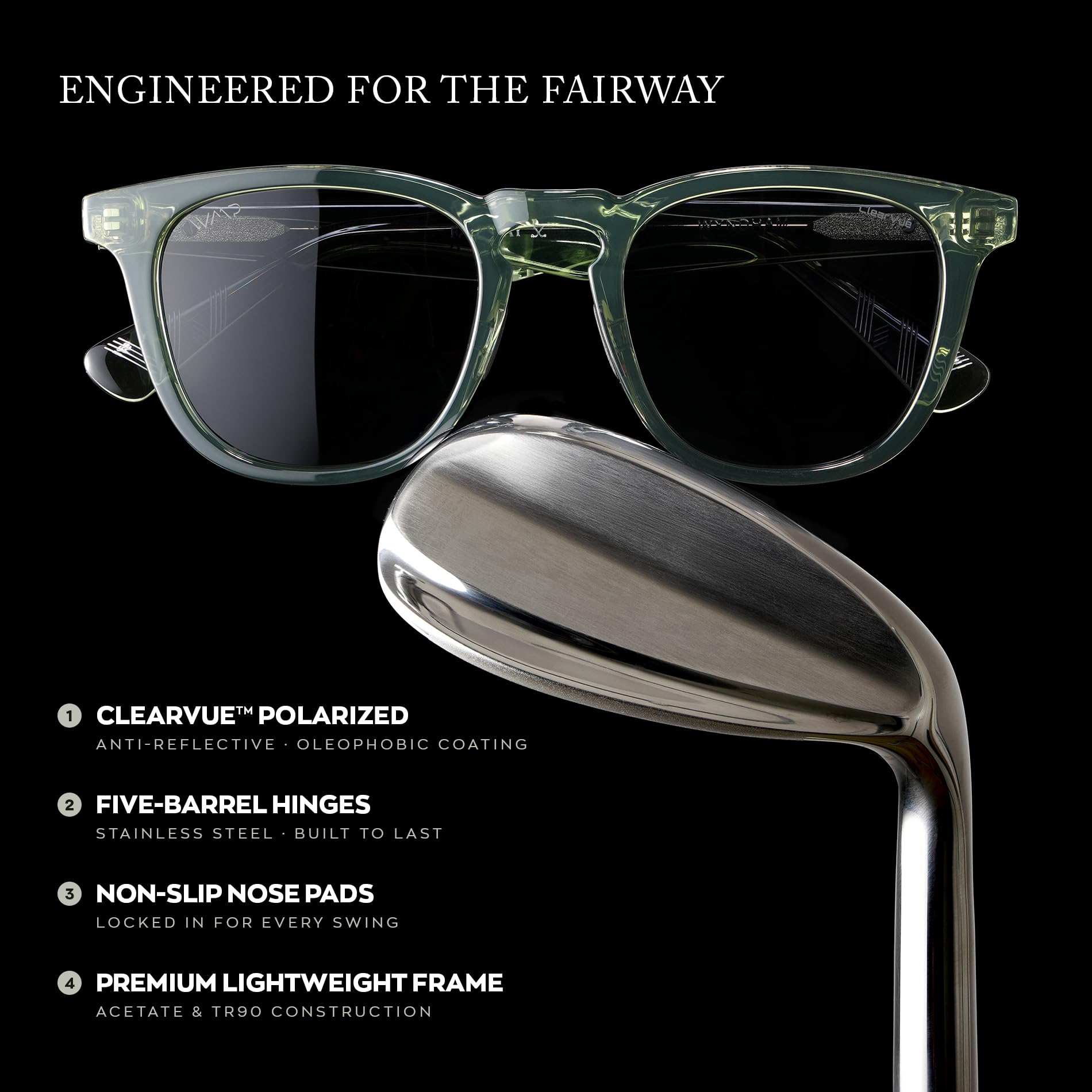 WMP Eyewear - Occhiali da sole polarizzati da uomo, per sport e golf, montatura rotonda, lenti antiriflesso, naselli antiscivolo, leggeri