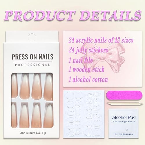 Miniatura 4 de Uñas postizas largas a presión, estilo Stiletto, MABKJLF francesas, color blanco, degradado, cobertura completa, uñas postizas brillantes con