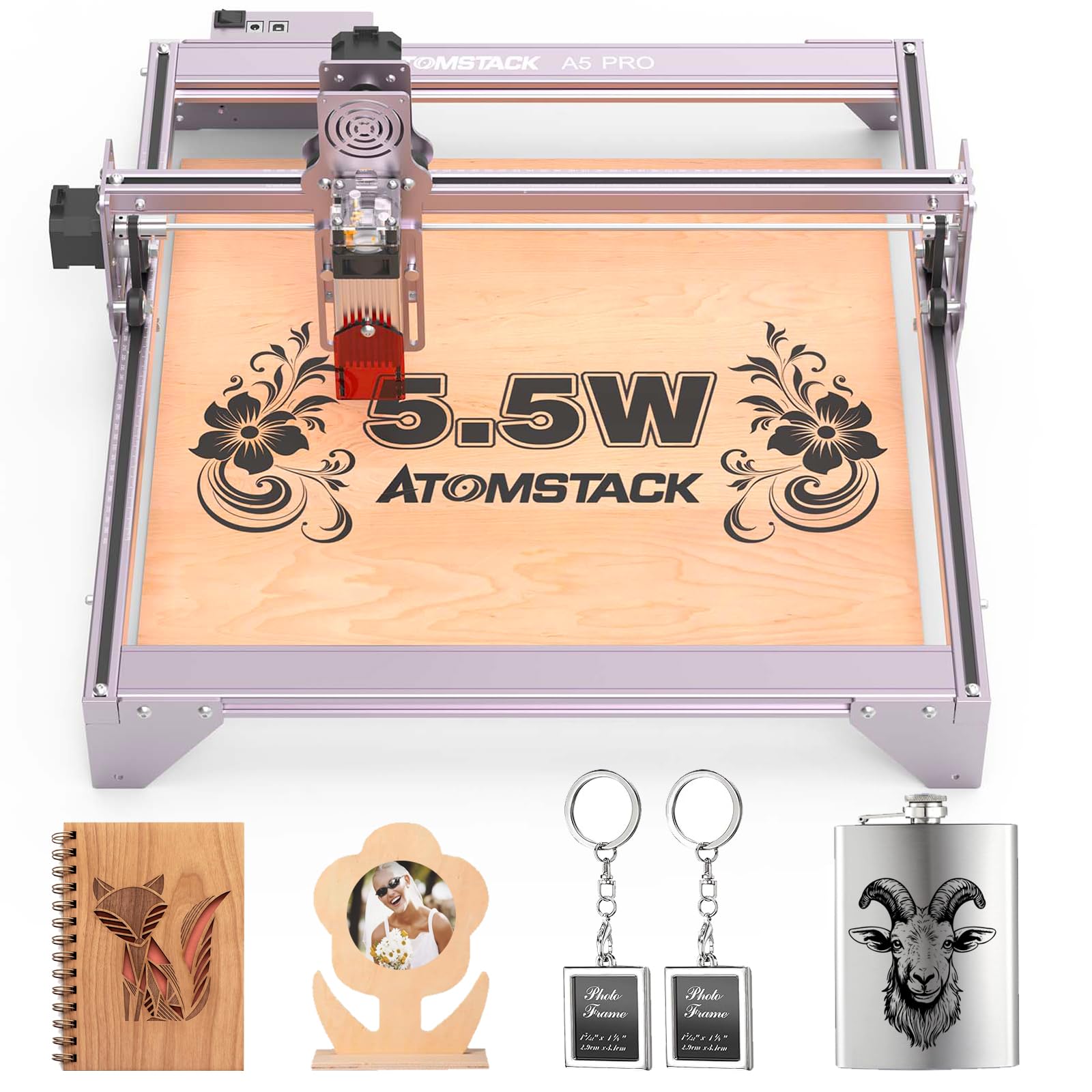 ATOMSTACK Graveur laser machine de découpe et de gravure laser A5 P série puissance de sortie 5W-5.5W protection des yeux à mise au point fixe, graveur laser à spot comprimé