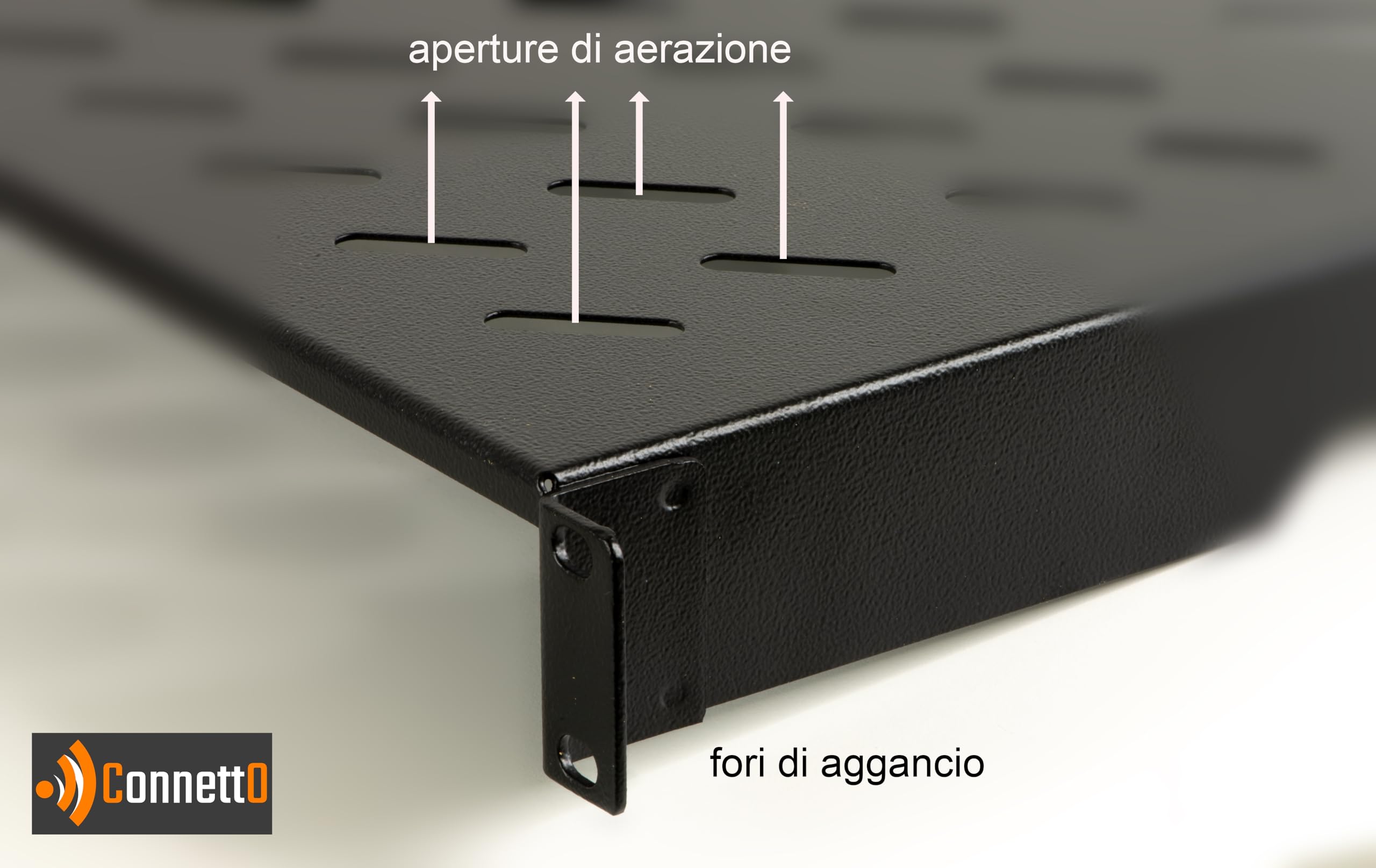 CORIP300N Stahlregal für Rackschrank mit 30 kg Tragfähigkeit und perforierter Oberfläche für Luftzirkulation 48,5 x 30 x 4,5 cm, Farbe Schwarz RAL9005
