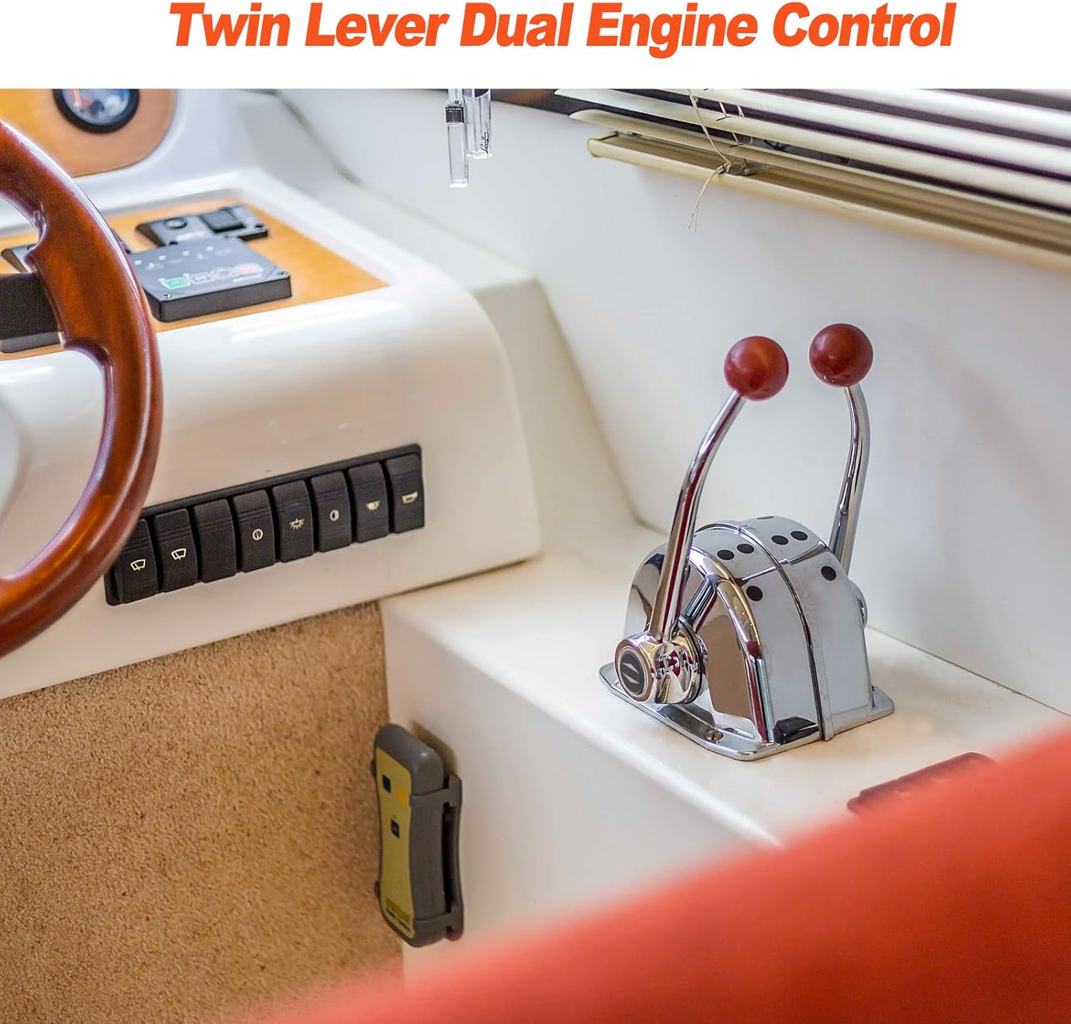 Universal Boat Dual Lever Throttle Control,Marine Top Mount Twin Lever Engine Control Zinc Alloy Dual Handle Shift for Any Type of Boat with Outboard Inboard or I/O Power