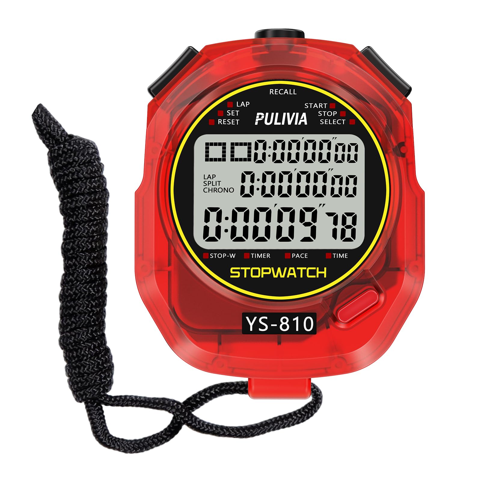 Stopwatch Timer 10 Splits/Laps Digital Stop Watch for Sports, Countdown Alarm Clock Date Memory Recall Large Display, Stopwatch for Coaches PE-Teacher Referee, Red-image-45