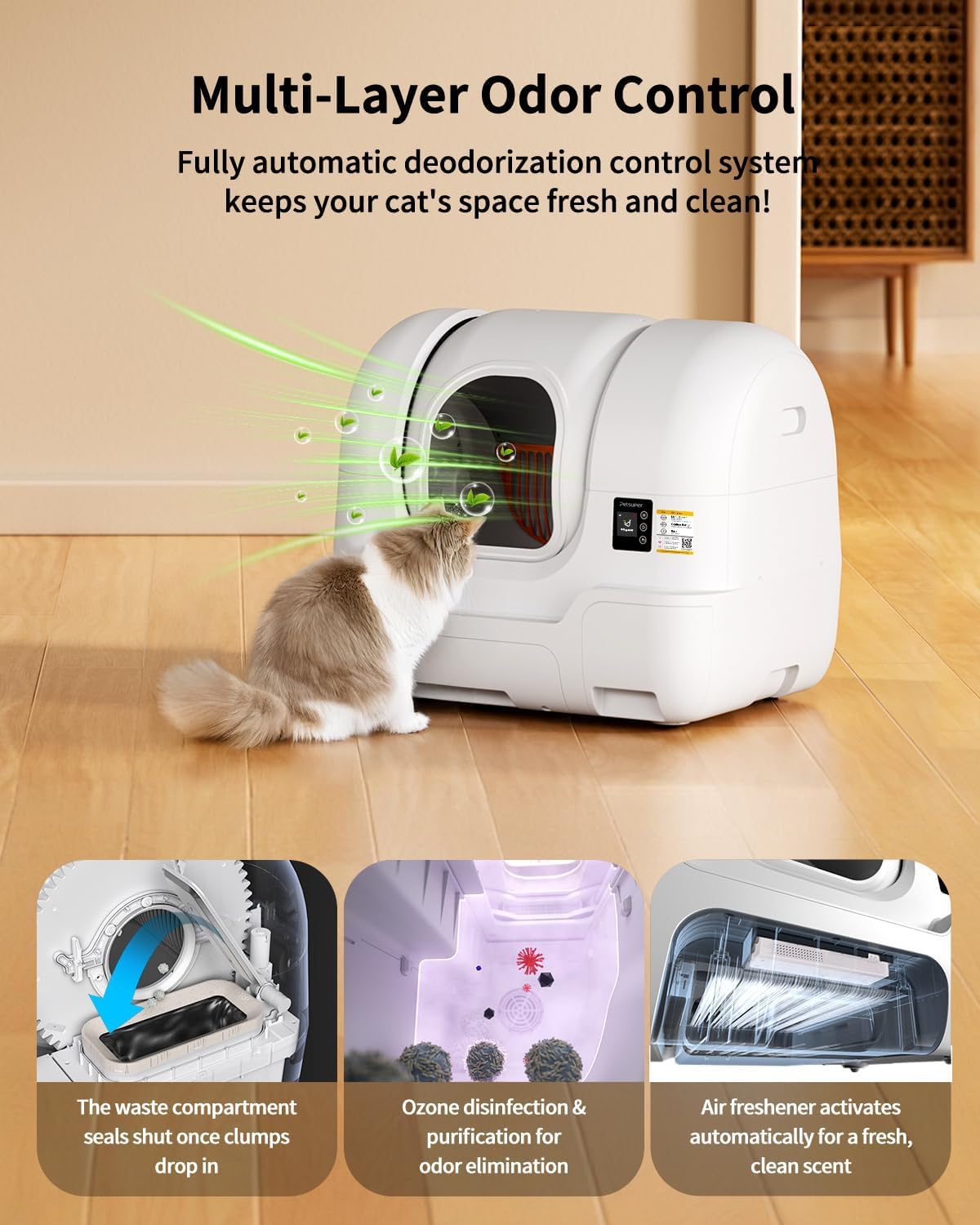 68L Selbstreinigende Katzentoilette für Mehrkatzenhaushalt | 68L Großes Katzenklo mit automatischer Nachfüllung, Beutelwechsel & Versiegelung, App-Steuerung, Radar- & Gewichtssensor
