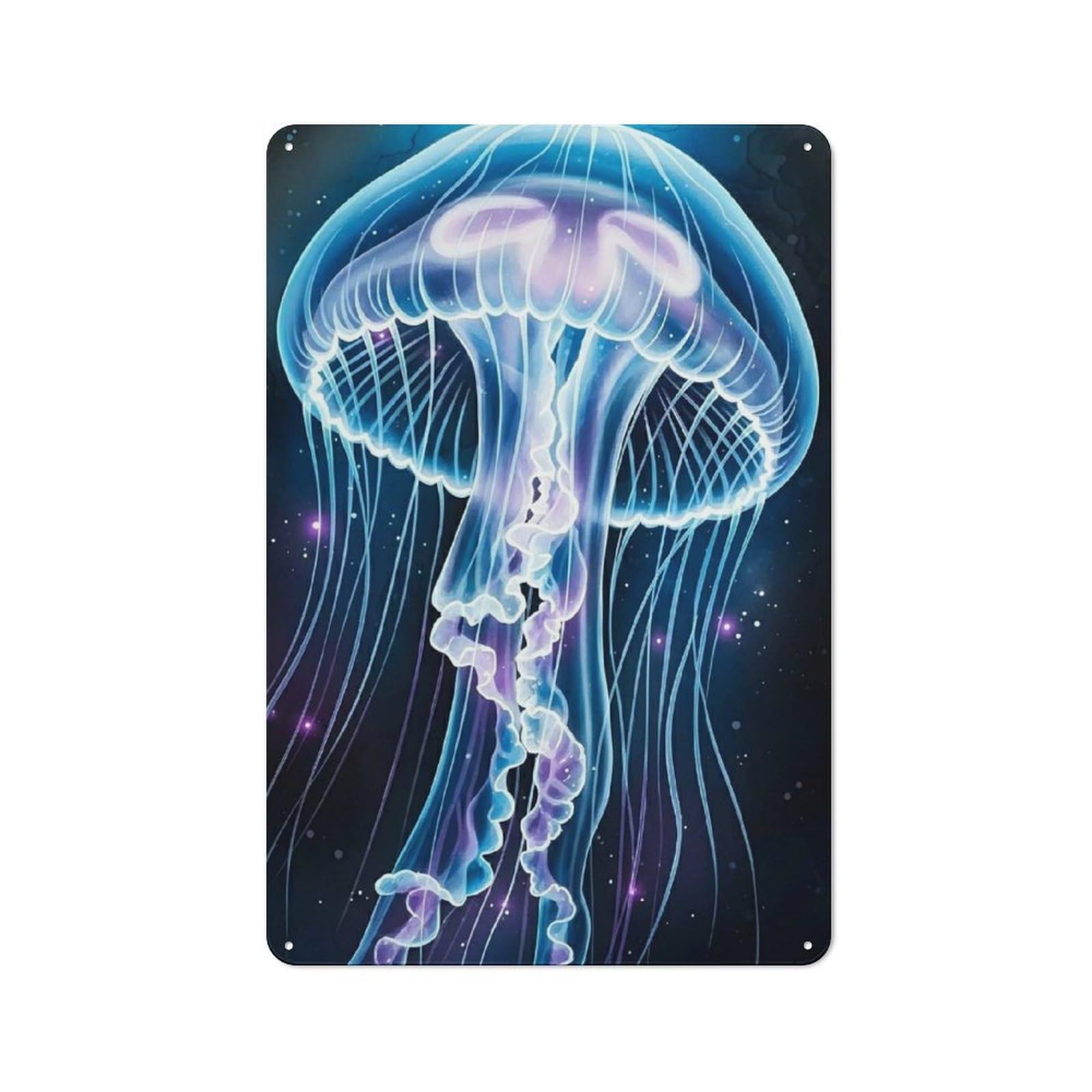 Junmoney Style-2 Glowing Jellyfish In Deep Space Retro Tin Sign 30X20cm For Café Or Restaurant, Housewarming Wall Decor For People Furnishing Café And Restaurant