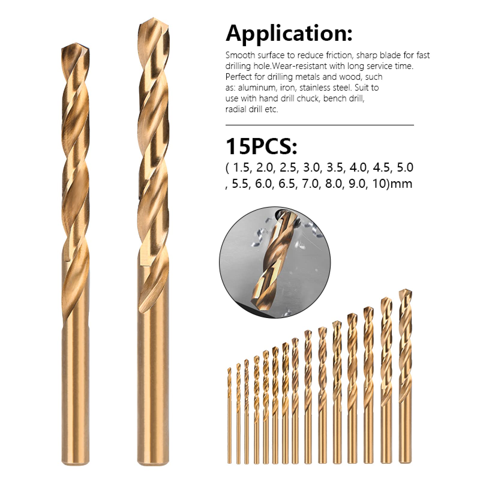 NUSHKI Brocas Para 15 Brocas De Doble Filo Para Brocas De Metal De Acero Inoxidable De 1,5 A 10 Mm.