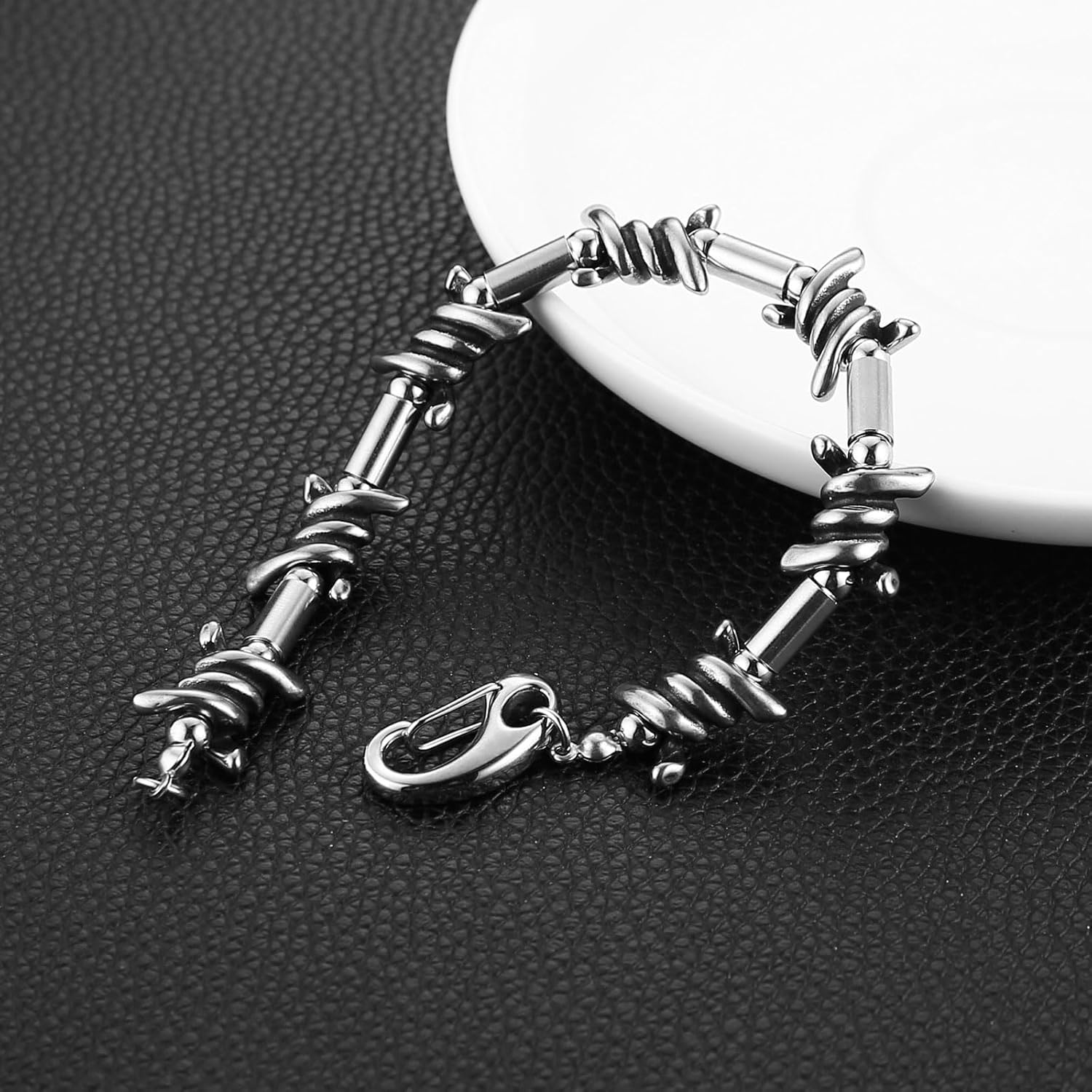 HZMAN Barbed Wire Bracelet for Men Biker Gothic Punk Stainless Steel Link Bracelet Jewelry Gift - Image 4