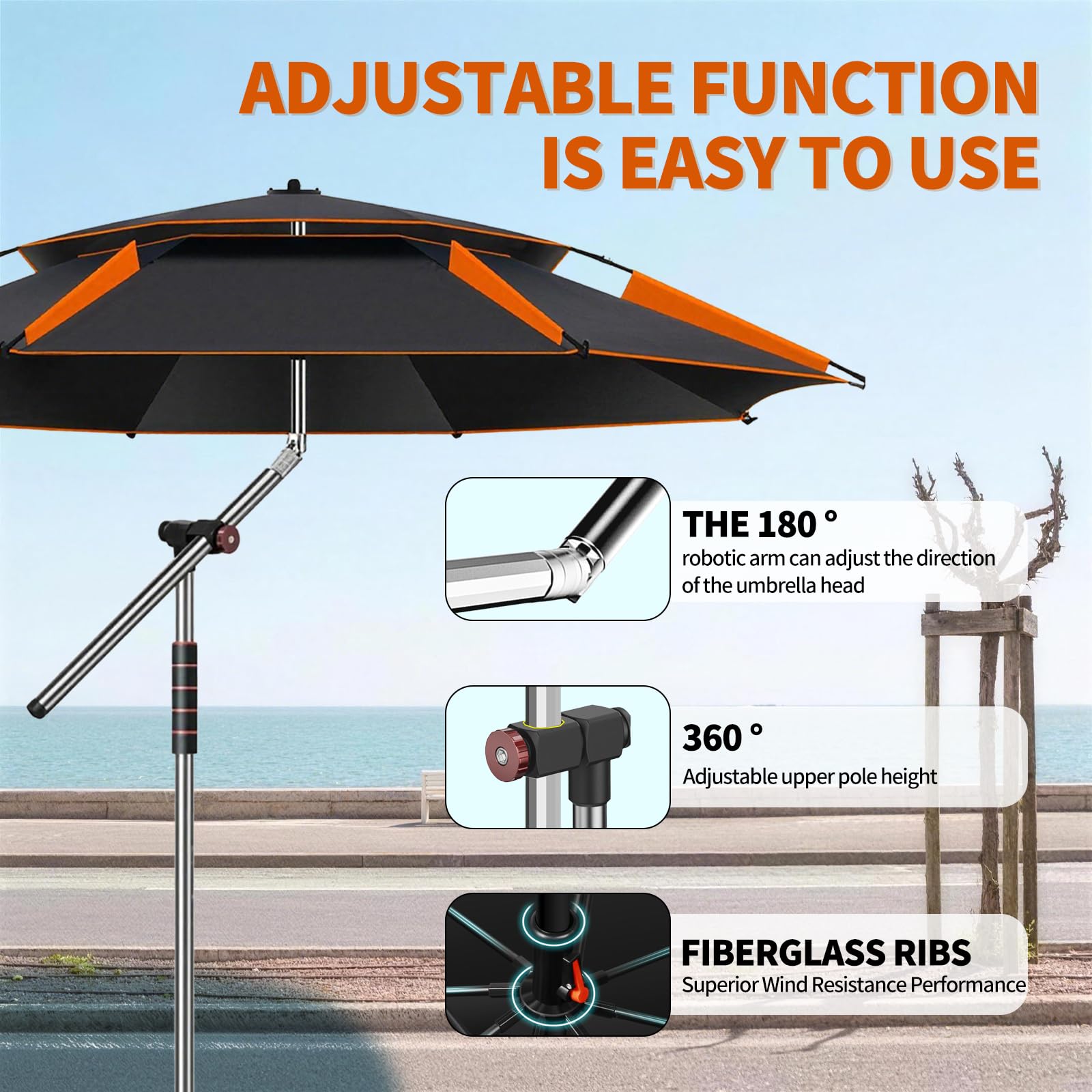 Sombrilla de 240 cm, sombrilla plegable, grande, con funda protectora para balcón, playa, 360 °, ajustable, ofrece protección impermeable y solar, verde