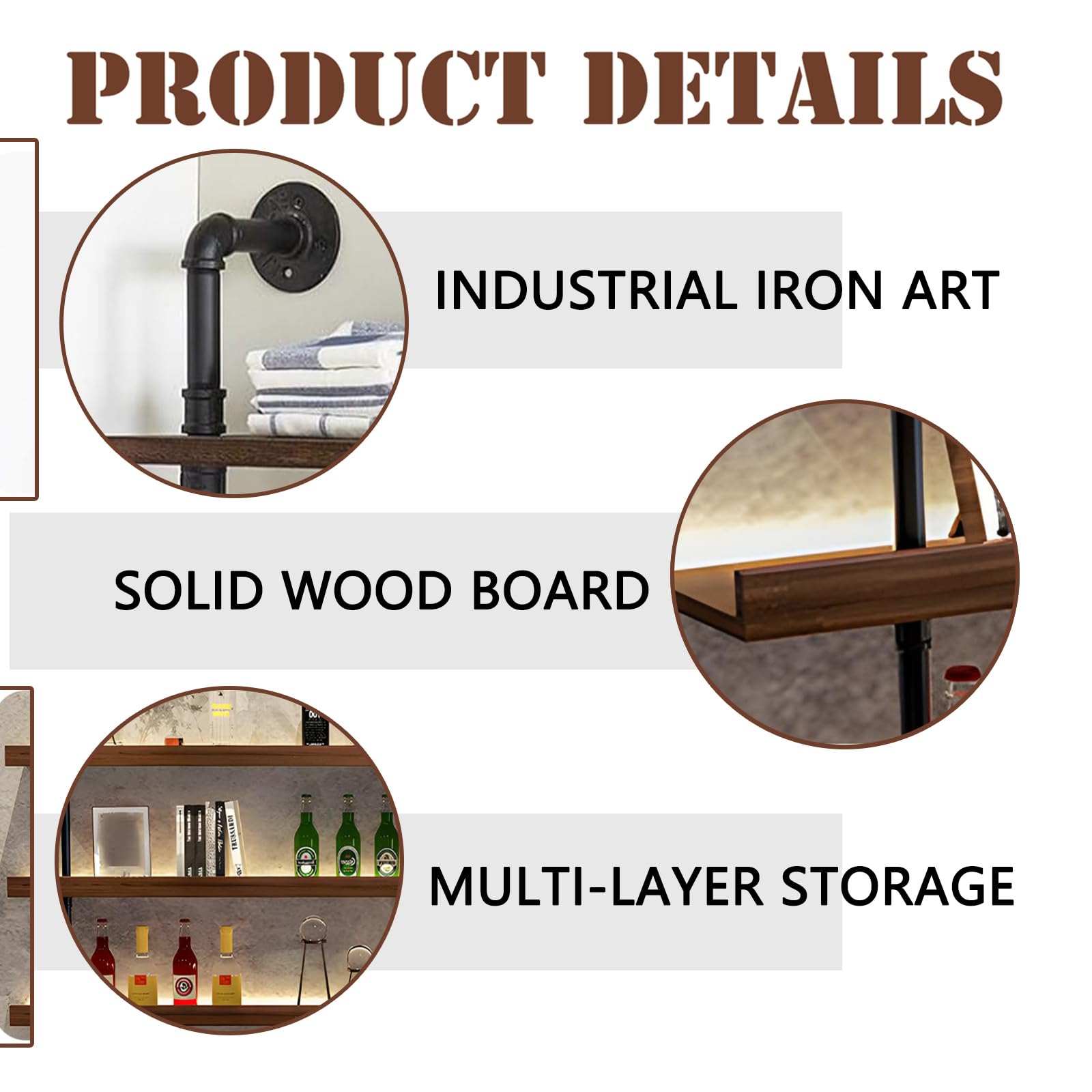 Weinregal Wand, Industrieller Massivholz Weinpareite Display Rack, 3 Ebenen Weinflaschenhalter Wandmontage, schwebendes Barregale Wand für Zuhause, Bar Deko, Küche, Restaurant (140cm)