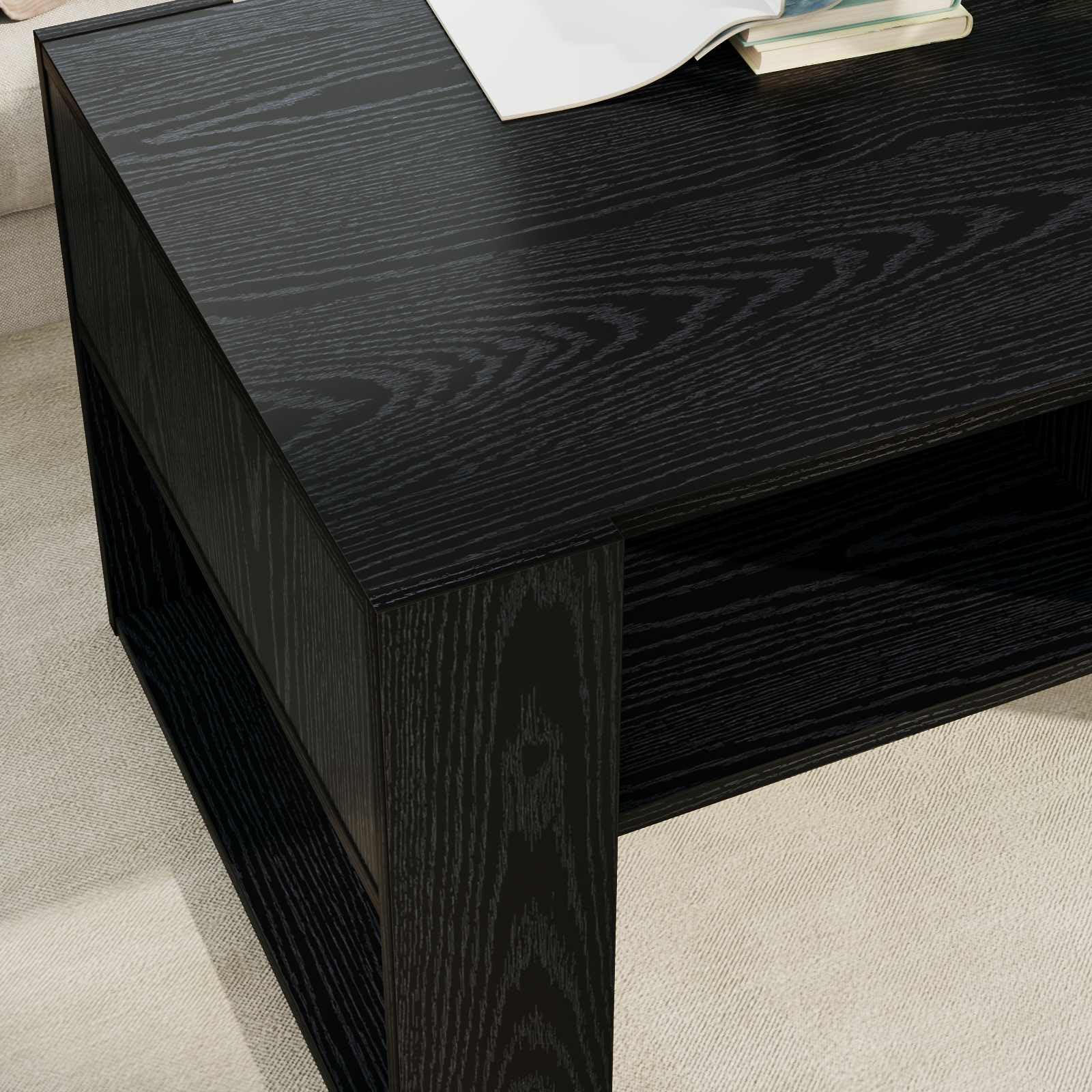 Stolik kawowy dębowy, czarny, 92 x 53 x 45 cm | Nowoczesny design, gładka powierzchnia, praktyczny uchwyt do salonu, elegancki