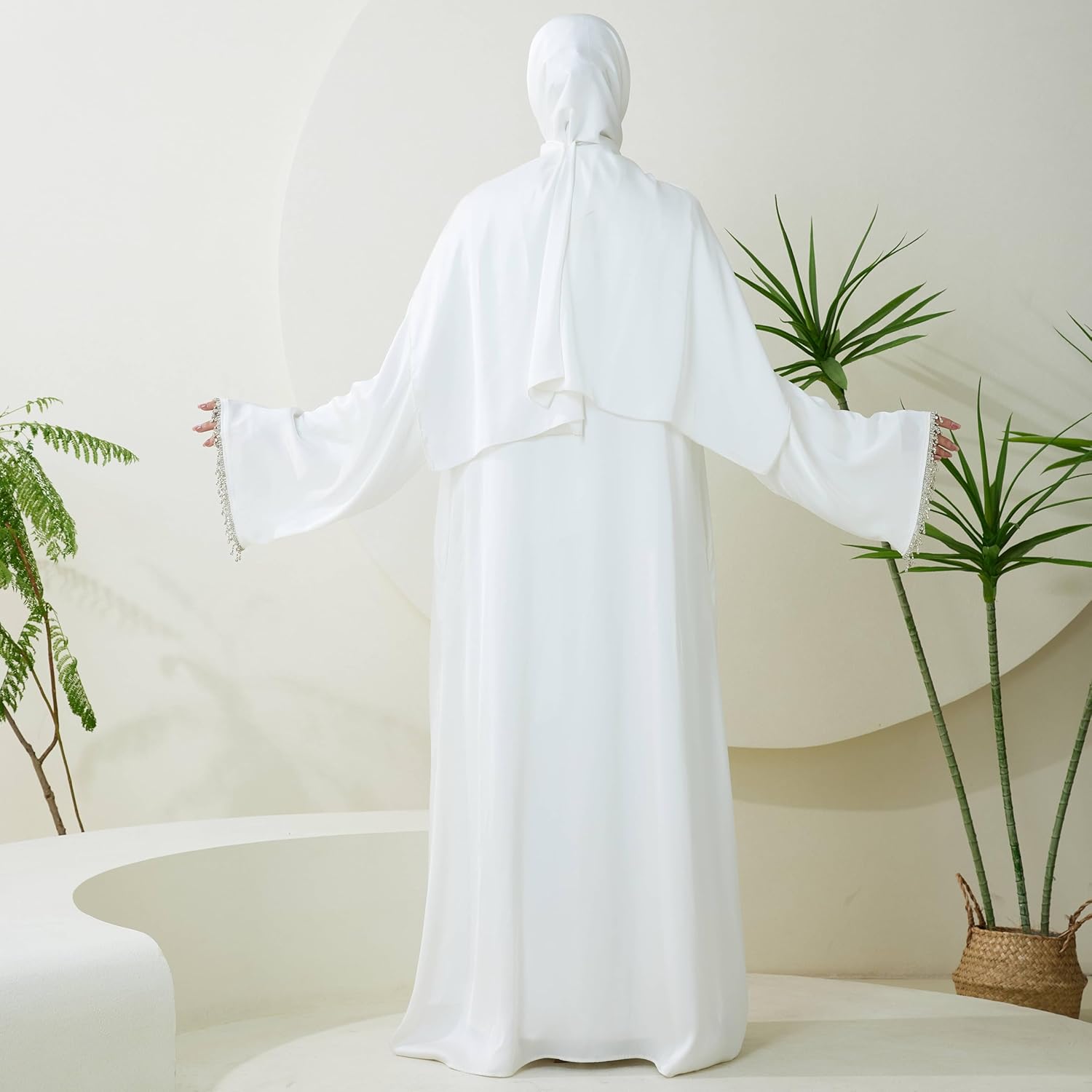 Abaya Set for Women 4 Piece Satin Elegant Abaya Dress with Belt and Hijab Wedding Eid Mosque Formal Wear