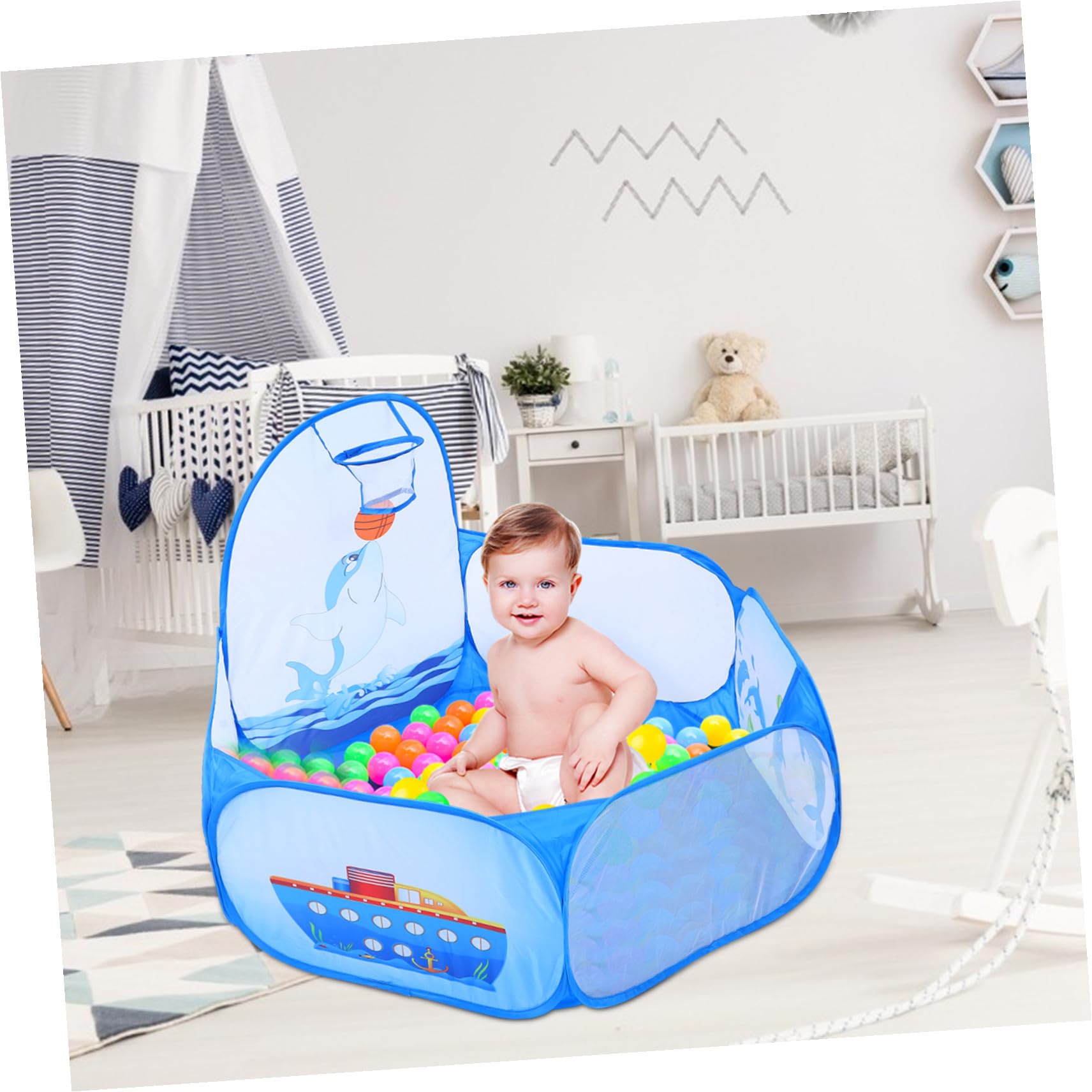 Piscina Giochi Delfino per Bambini in Poliestere Blu