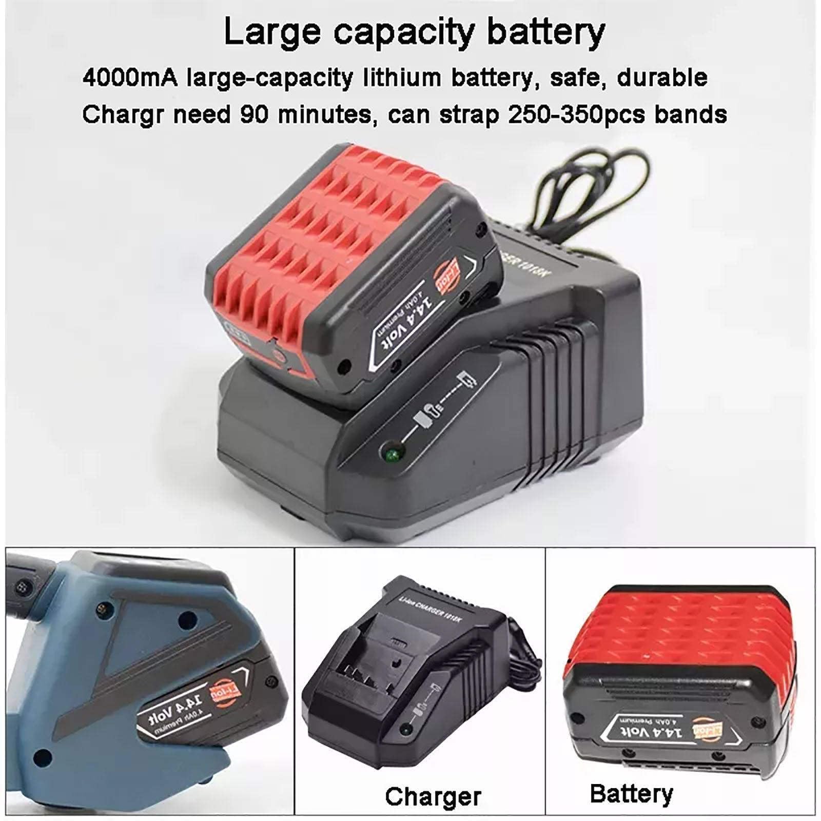 Reggiatrice Elettrica + Sigillatore Per Reggia Sigilli Termofusibili+100 *Angoli Protettivi+200*Clip Di Chiusura -Per Reggette Pet/Pp 13-16mm,Reggiatrice Automatica A Batteria 2*4000 Mah,Blue