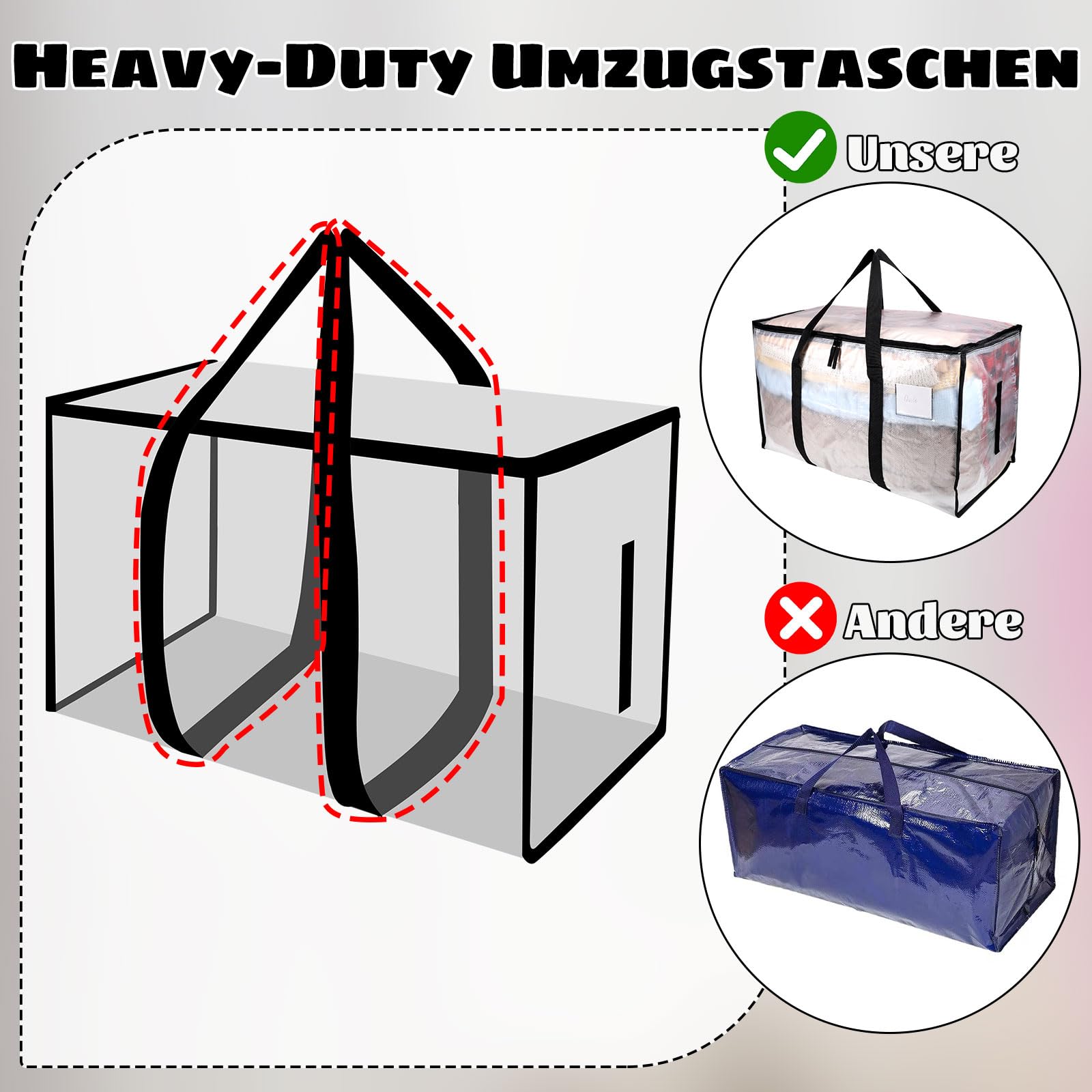 Dntorx Duża torba do przechowywania, 90 l, z pokrywką, przezroczyste kartony, duże z zamkami błyskawicznymi, uchwytami, do przeprowadzki, na kemping, pościel, do przechowywania ubrań, 3 sztuki