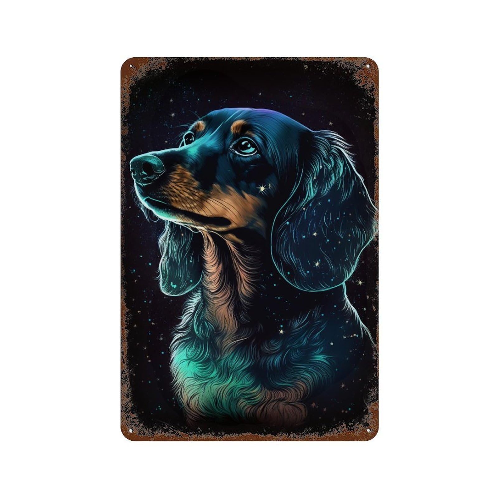 Galactic Dachshund Art Print -2 Aged Metal Wall Plaque 11.8"x7.9", for Pub, Kitchen And Man Cave Decor, Decorative Metal Wall Art