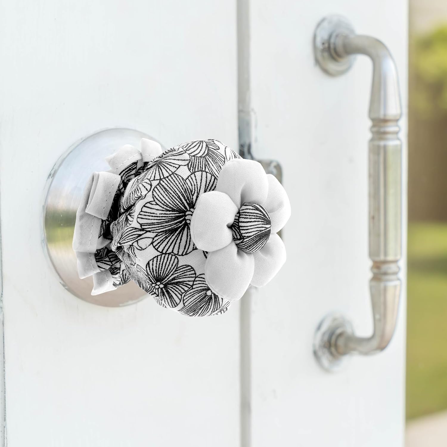 TIESOME 2 PCS Cotton Door Knob Covers with Floral, Door Knob Protector Cover Wall Protectors Reusable Washable Door Handle Cover for Round Door Handle Protection and Door Handle Decorating (Black)