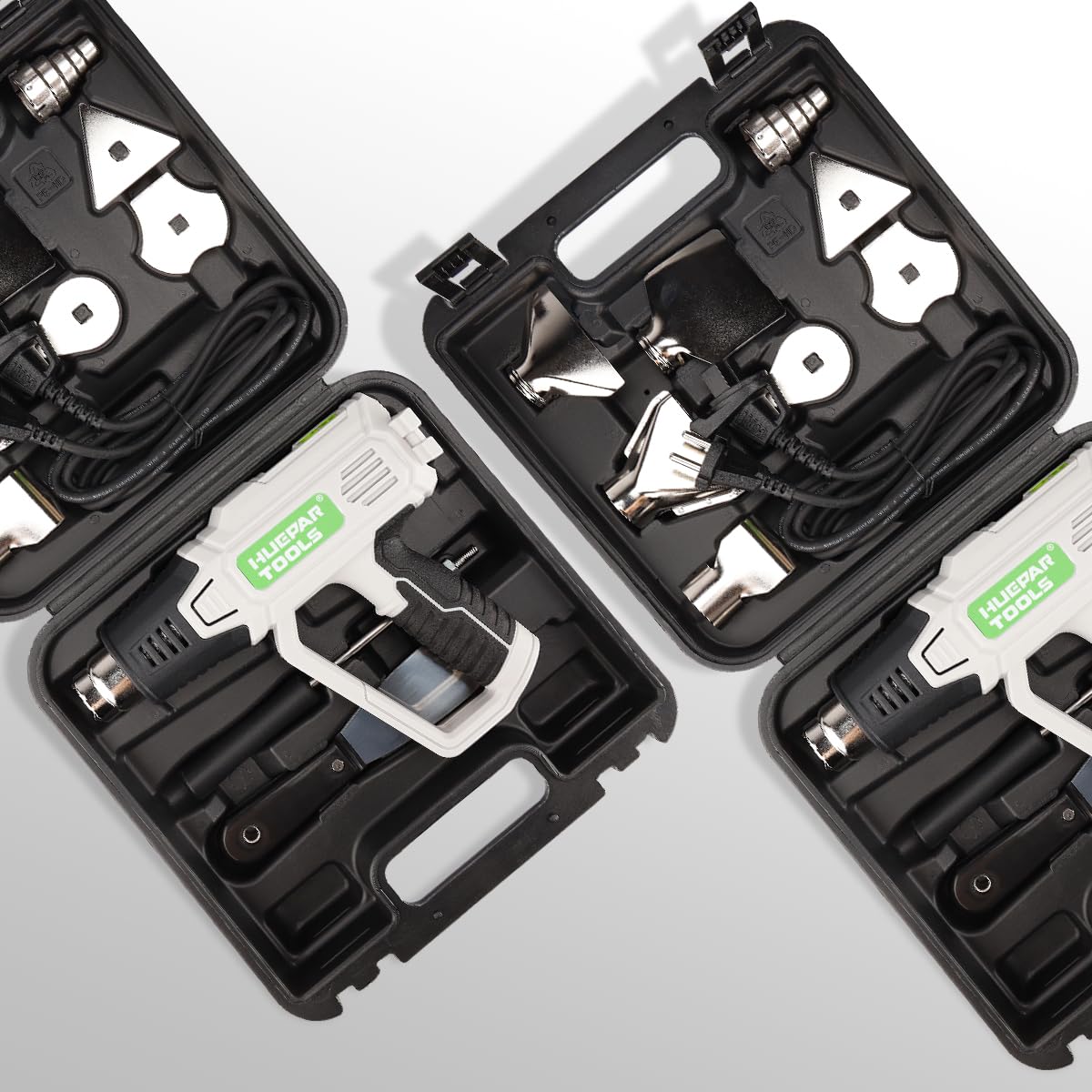 Huepar Tools Pistola de Aire Caliente 2300W Temperatura Ajustabl 50°C - 660°C Pistola de Calor con Maletín de Transporte y Protección Contra Sobrecarga, 10 accesorios