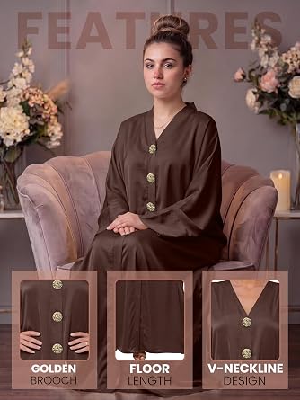 Women’s Button Down Abaya – Elegant Modest Dress with Decorative Gold Buttons Soft Muslim Maxi Gown for Ramadan Versatile Kaftan Style