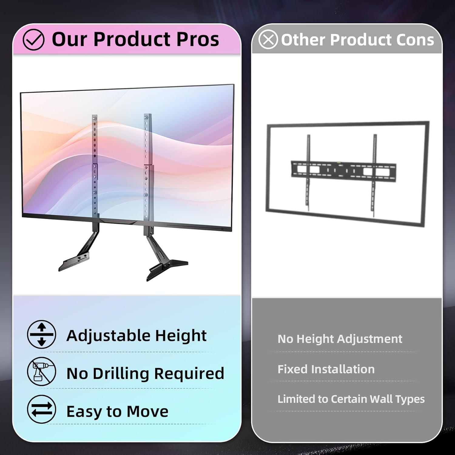 KAMIWI Universal TV Stand Base Replacement,Metal TV Legs-7 Level Height Adjustable,Desktop TV Stand Mount with Extra Long Legs for Most 32"-65" TVs Supports Max VESA 800x400mm Holds up to 120 LBS