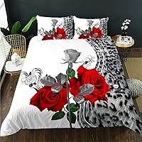 Vista 53 de AILONEN Juego de funda de edredón de rosas rojas tamaño Queen, juego de ropa de cama 3D con rosas rojas aceitadas para niñas, funda de edredón