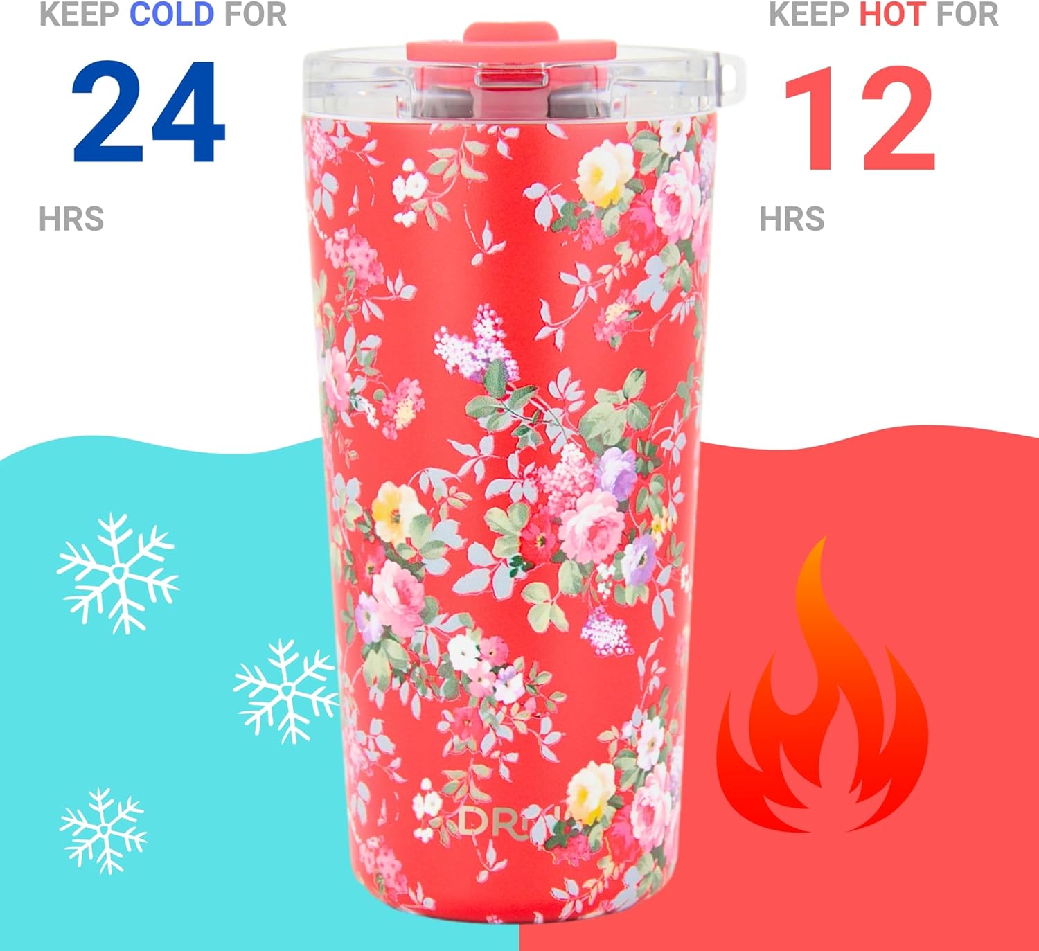 Drinco - 20 oz Stainless Steel Tumbler | Double Walled Vacuum Insulated Mug With Lid, 2 Straws, For Hot & Cold Drinks (20oz Peony Floral) - Image 4