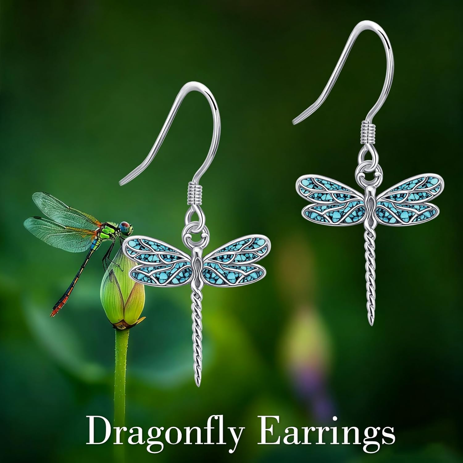 Dragonfly Earrings 925 Sterling Silver Turquoise Earrings Dragonfly Jewelry Christmas Gifts for Women - Image 6
