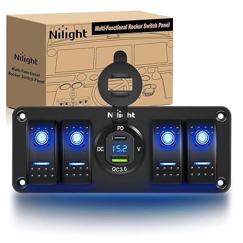 Nilight Panel de interruptor basculante de 4 bandas con voltímetro impermeable de 12 V CC PD tipo C y QC 3.0 cargador USB calcomanías de brillo