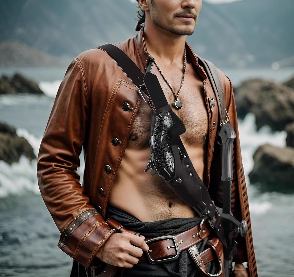 Medieval Leather Shoulder Sword Strap Holder Renaissance Dagger Frog Cover Scabbard Holster Pirate Sword Belt Holsters