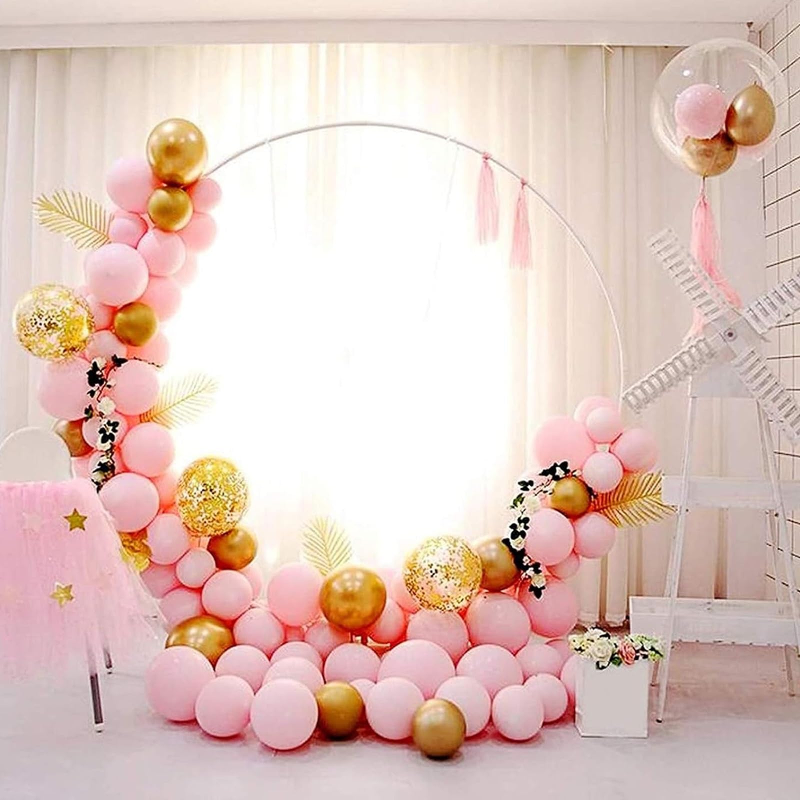 HJXGQJM Kit D'archeDe Ballons Ronds, ArcheMariage De Ballon, Support De Toile De Fond De Grandes Taille pour Anniversaire Fête Baptême Diplôme，ArcheDe Mariage Décoration(Gold,100cm)