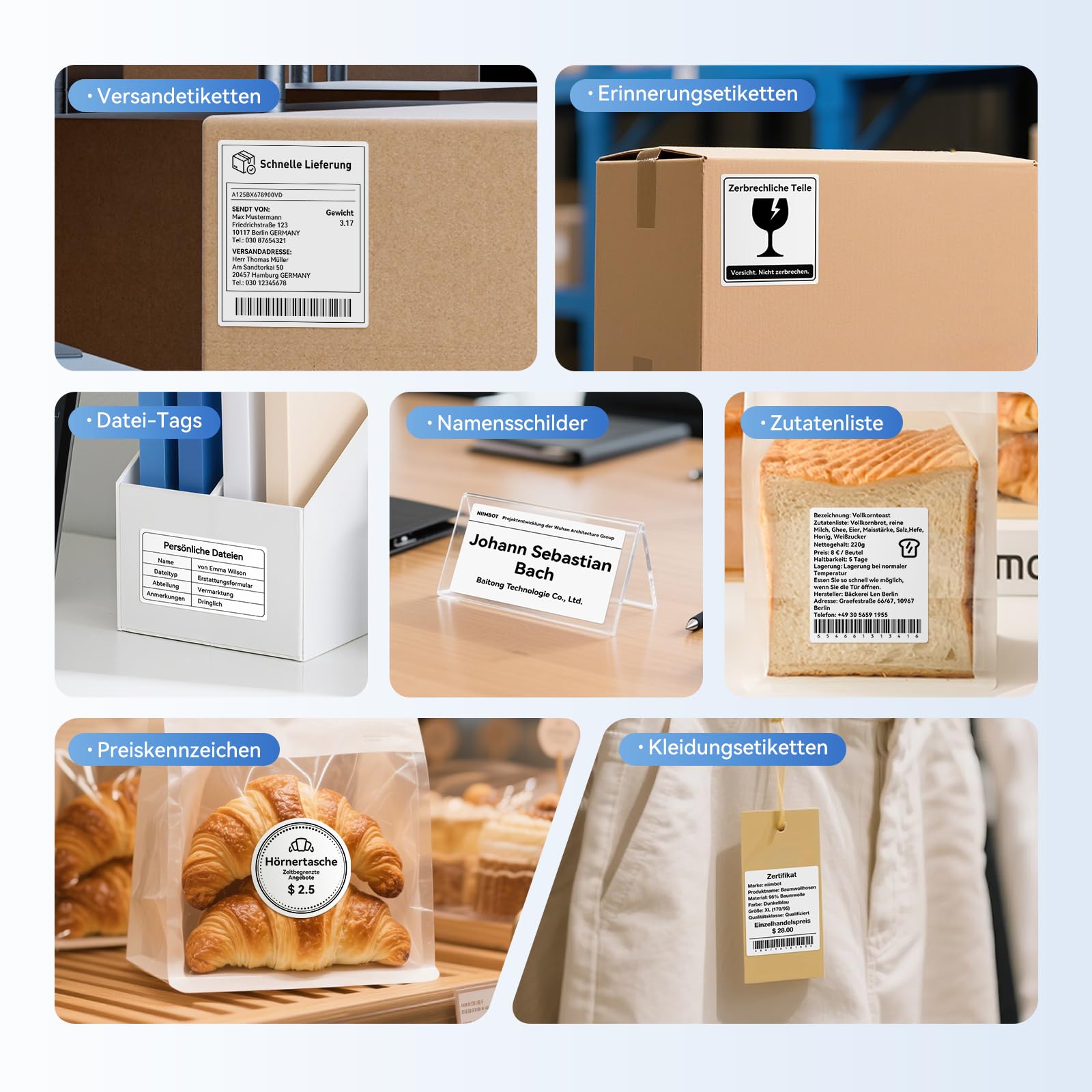 NIIMBOT Bluetooth Etikettendrucker mit Breitformat-Etiketten (50mmx30mm), Thermodrucker 3x4 Zoll Versandetiketten Drucker, Etikettiergerät Label Printer für Barcode, Einzelhandel, kleine Unternehmen