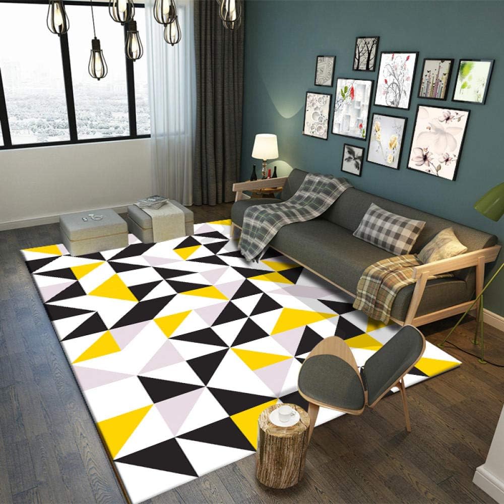 Simmia Home Modern Area Rugs Geometric Triangle Black and White Yellow 140200 for Indoor Floor Living Room Kitchen Bedroom Bathroom Colorful Rugs Soft Fluffy Non-Slip Healthy Carpets