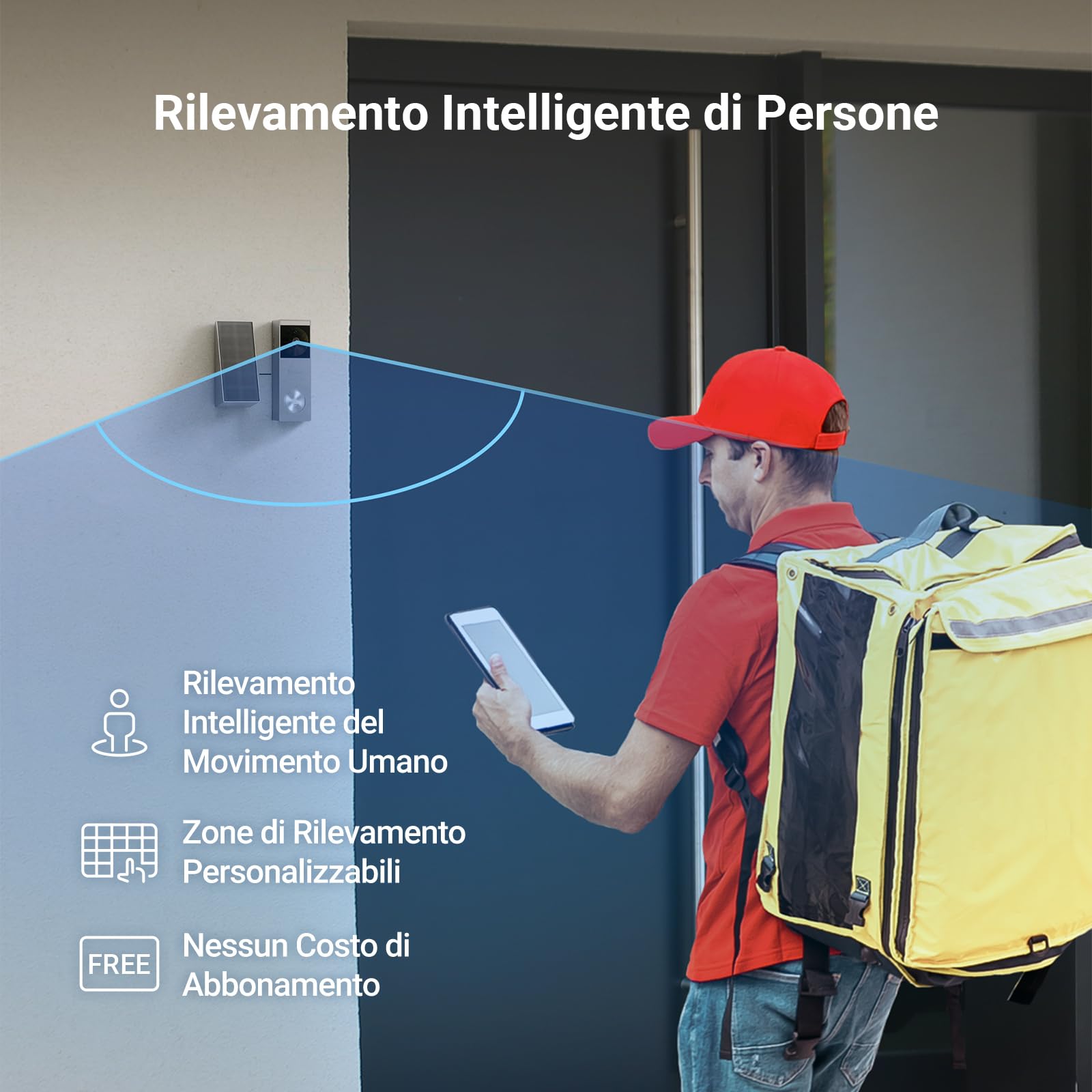 EZVIZ CP3 Pro Video Campanello a Batteria con Telecamera WiFi 2K, Rilevamento di Persone, Visione Notturna a Colori, Audio Bidirezionale, Pannello Solare Incluso, 8GB eMMC, Impermeabile, Alexa