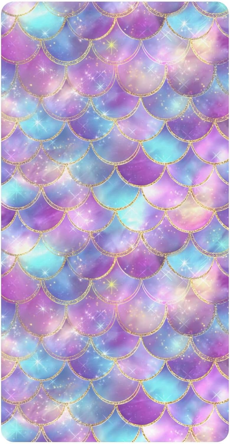 Mermaid Scales Magical Galaxy Crib Sheets Soft Breathable Fitted Cotton Baby Crib Sheets Mattress Cover for Girl Boy, 52" x 28" x 9"