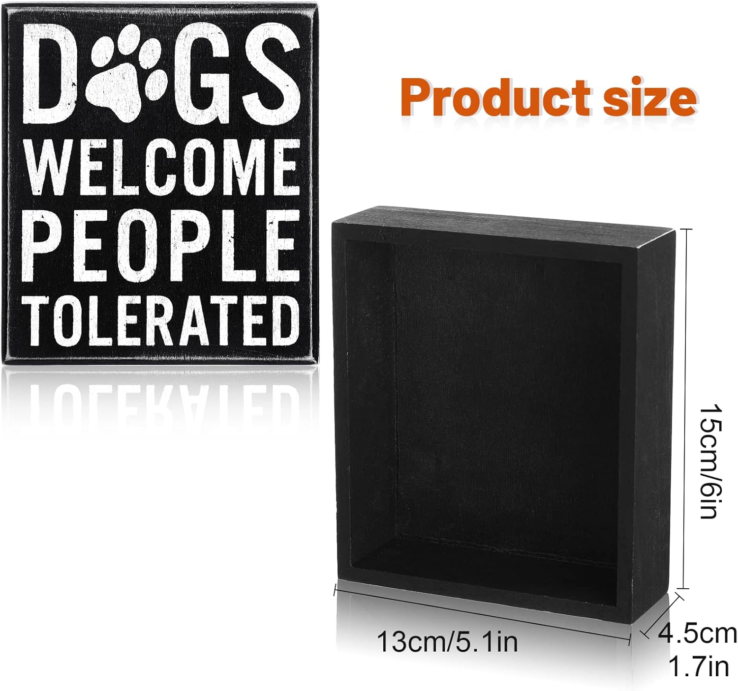 Dogs Welcome People Tolerated Dog Lover Decor Presents for Animal Lovers Wood Dogs Box Sign Welcome Word Dog Signs Rustic Wall Decor Art Pet Saying Farmhouse Decor, 5 x 6 x 1.77 Inch(Black Bottom) - Image 2