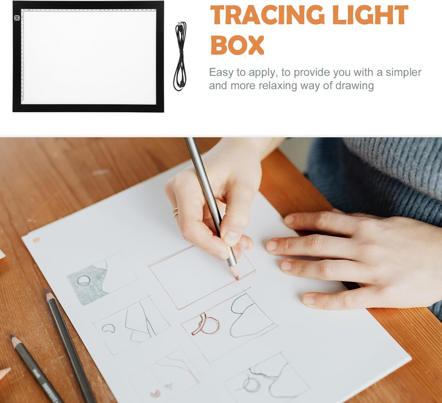Healvian Portable LED Tracing Board A4 Light Pad 3 Brightness Levels USB Powered Convenient Light Table for Artists and Calligraphy Practice