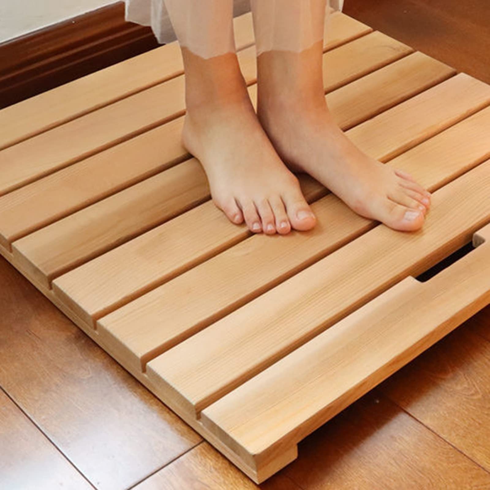 Tapis Douche Bambou Antidérapant - Naturel Pour Salle De Bain, Camping, Sauna | 3 Tailles