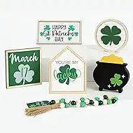 St. Patrick’s Day Decorations – 6 PCS Wooden Luck Signs, Rustic Tiered Tray Decor, Irish Home Table Shelf Centerpiece for Party & Holiday Decor