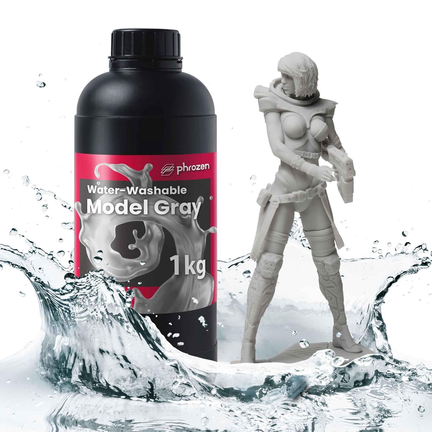 phrozen Water-Washable 3D Printer Resin [Model Gray], 405nm LCD UV-Curing Photopolymer Resin for High Precision Printing, Low Odor, Non-Brittle, Easy to Clean and Cure (1KG)