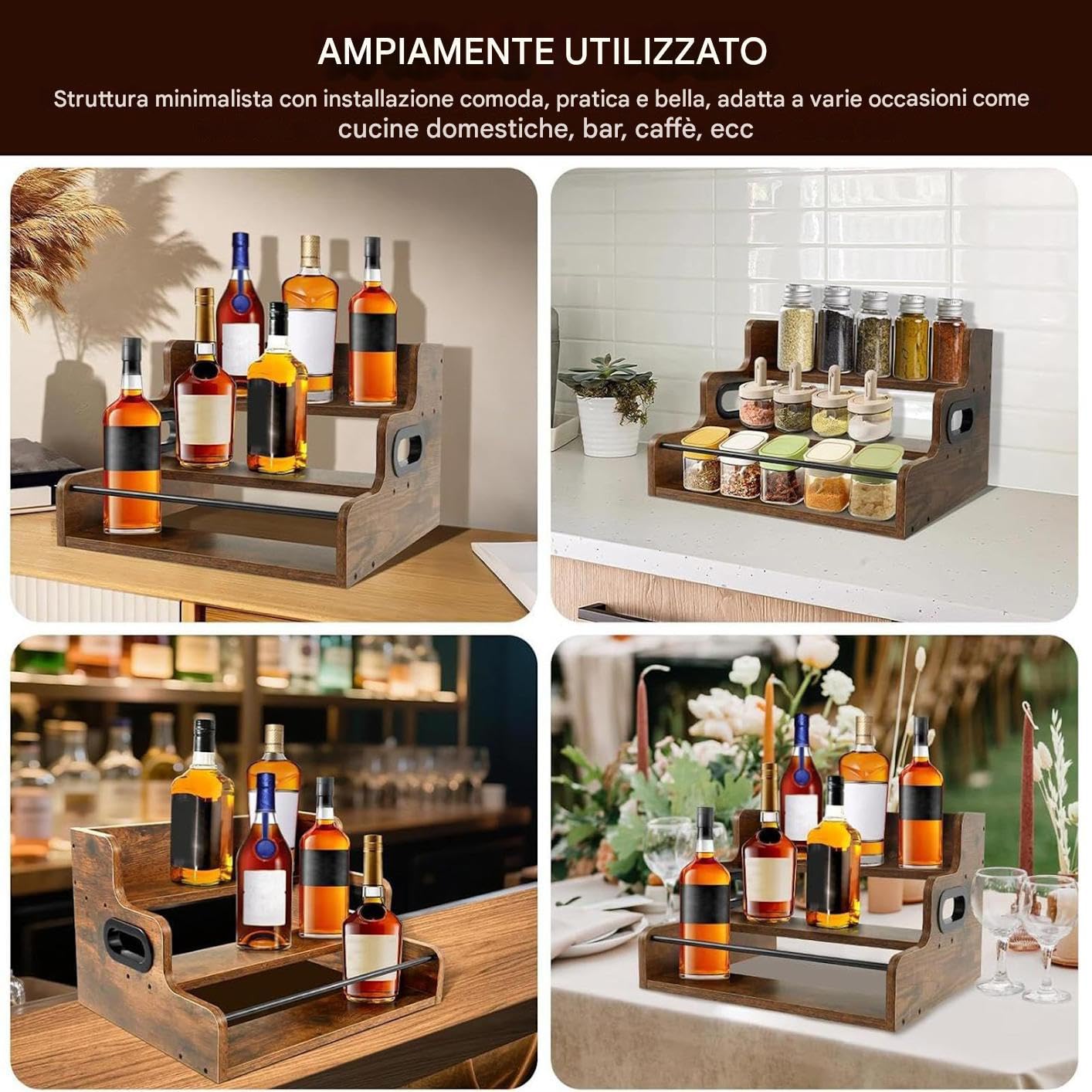 Mensola Espositiva Per Bottiglie Da Bar 3 Ripiani Vintage In Legno | Mensola Per Whiskey Da Bar Cosmetici Per Appassionati Di Bar, Proprietari Casa, Abitanti Appartamenti, Collezionisti