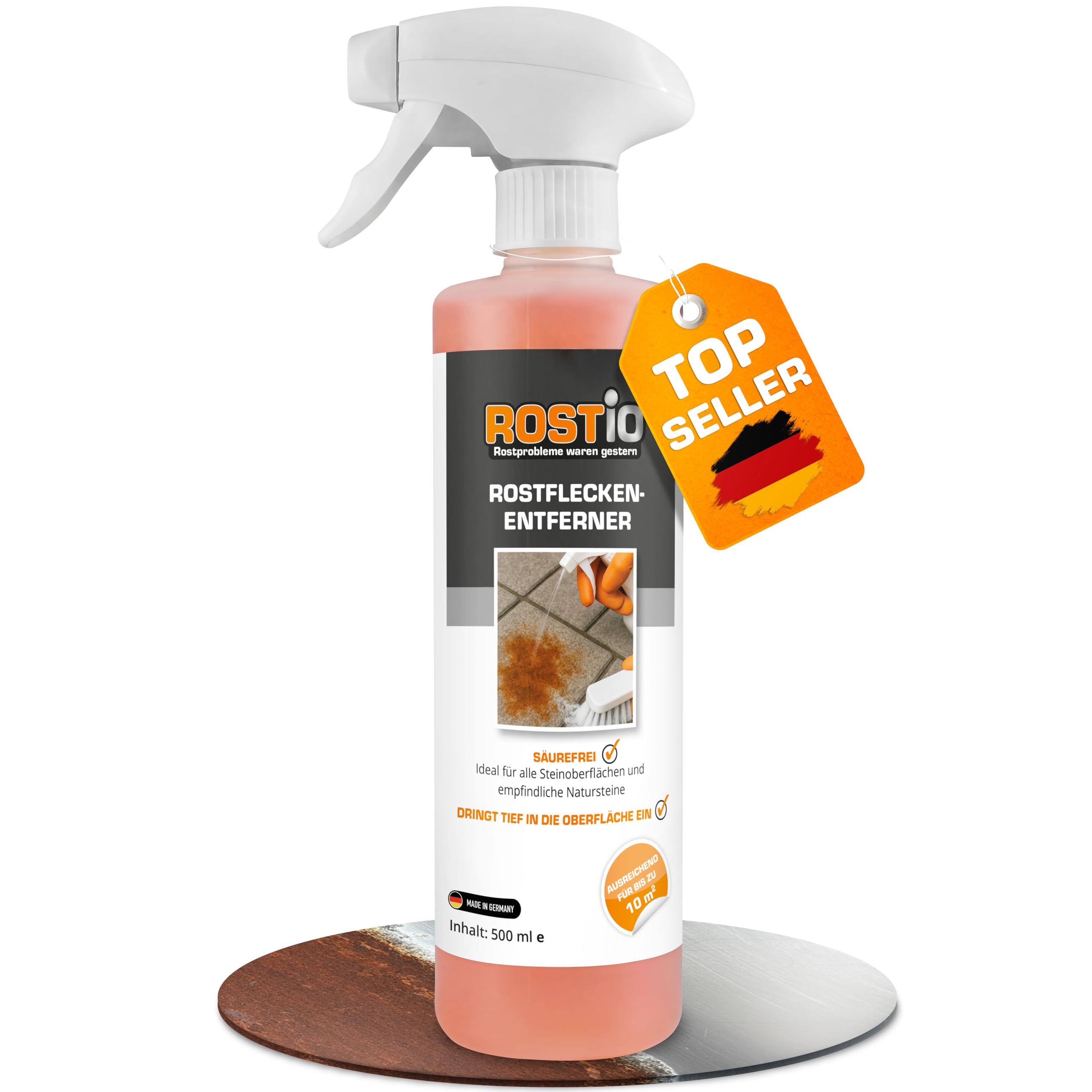 Hocheffektiver Rostentferner für Stein Reiniger von Rostio | Rostflecken-Entferner für Stein, Marmor, Granit, Beton, Fliesen und Terrasse