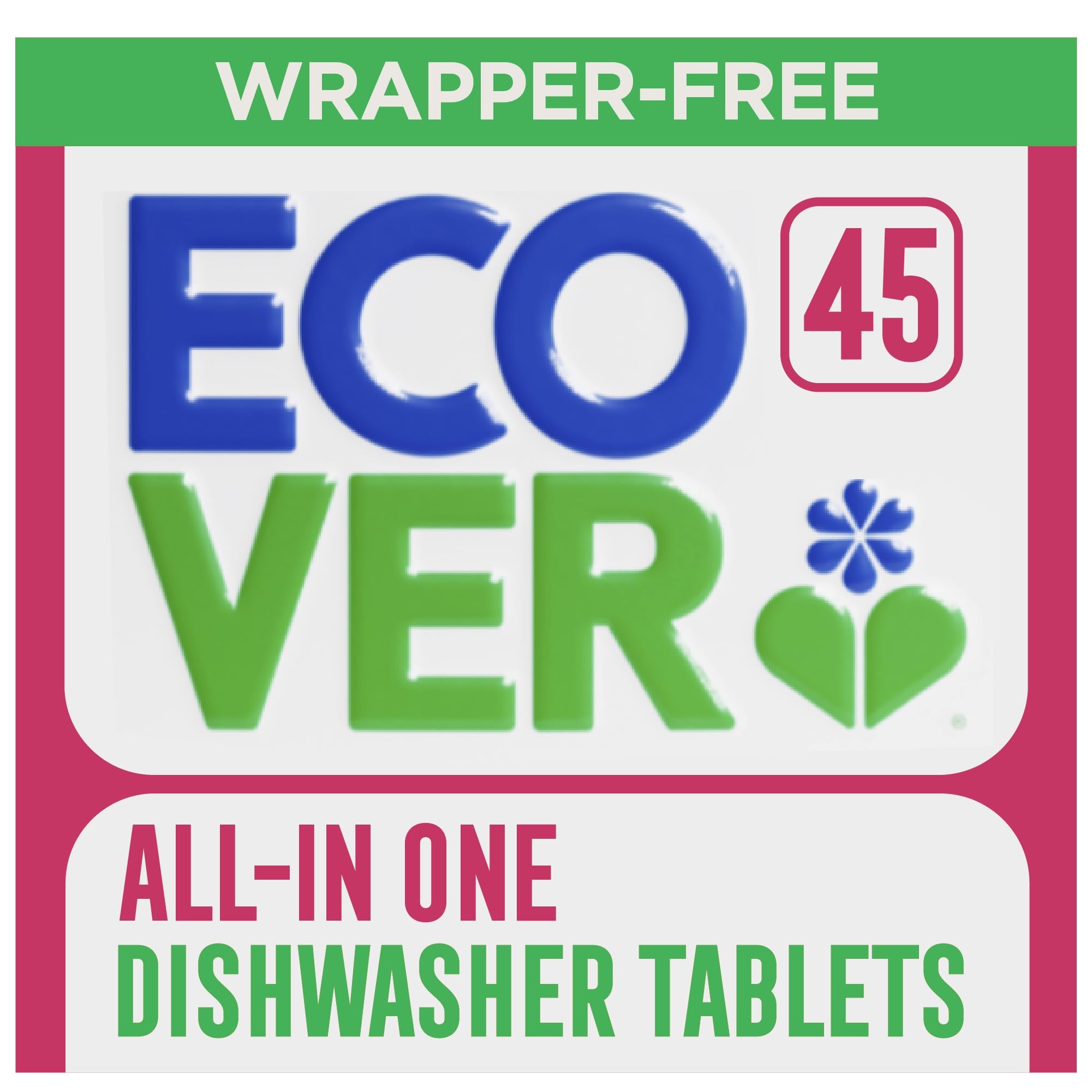 Ecover Pastiglie All-In-One per lavastoviglie, sale e brillantante per lavastoviglie, fragranza mandarino e citronella, confezione da 1, 45 compresse